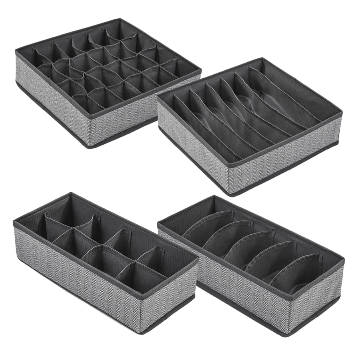 Generico Set 4 Organizer Per Cassetti Grigio Scatole Portaoggetti Pieghevoli Per Biancheria Intima e Calzini Resistenti e Riutilizzabili Per Armadi e Cassetti