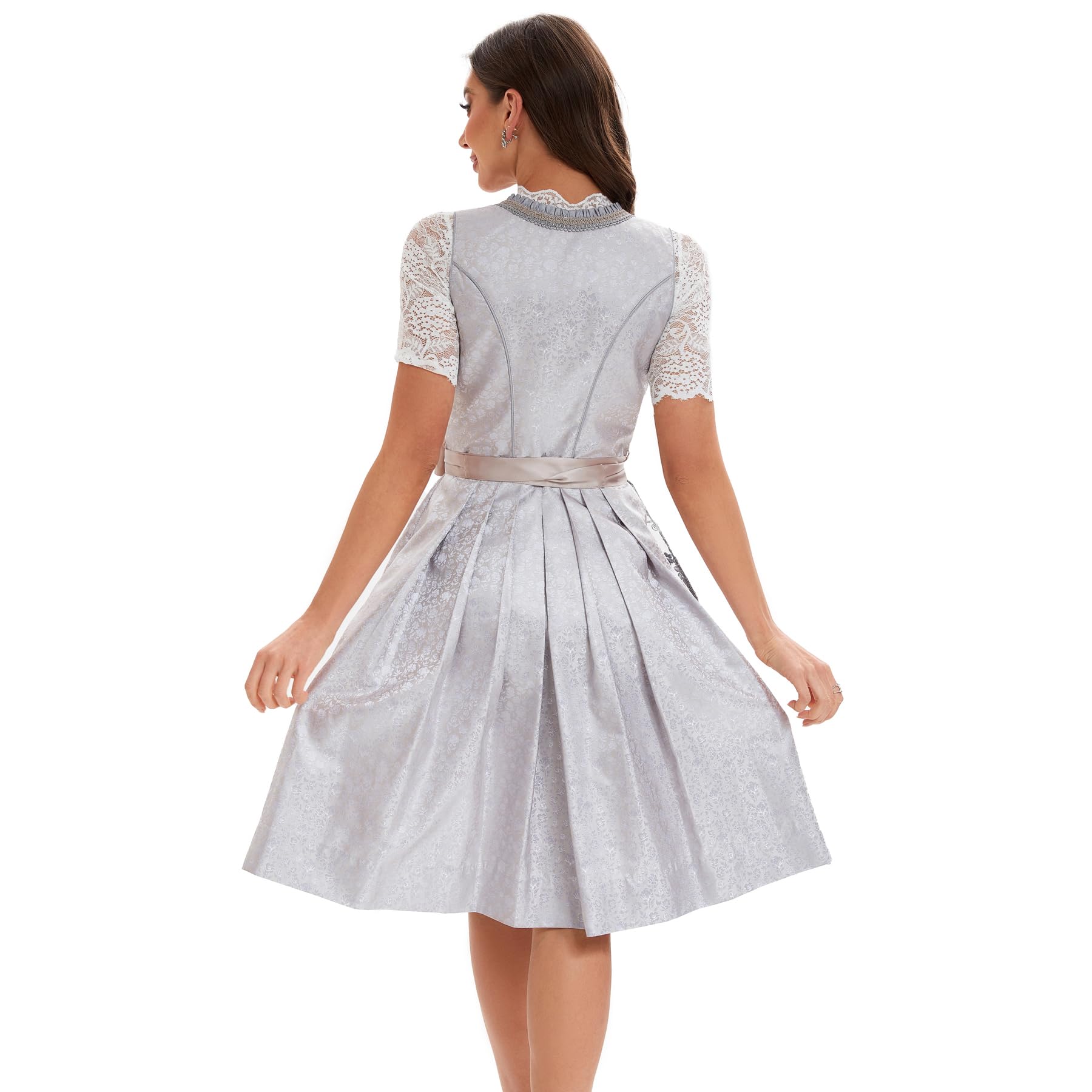 Goxozzy Dirndl Damen Midi Spitze Trachtenrock mit Dirndlschürze für Oktoberfest Größen 34-44 Rocklänge 60cm