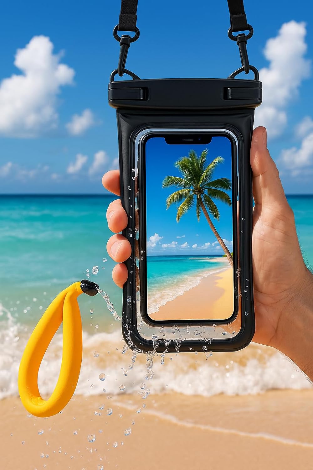 Waterproof Phone Pouch with Floating Strap – Universal Case for iPhone & Samsung – Fits up to 7” Phones – Clear PVC – 2 Pocket Design – Beach, Swim, Kayak Use