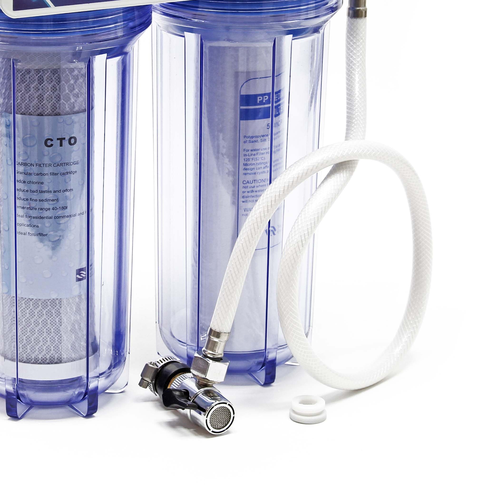 Naturewater NW-PR102 2 Stufen Wasserfilter Doppelfilter, 5 µ, 26,16 mm (3/4"), Ø62 mm PP Kartusche, Filter Wandhalterung, Filterschlüssel, Sedimentfilter Aktivkohleblock