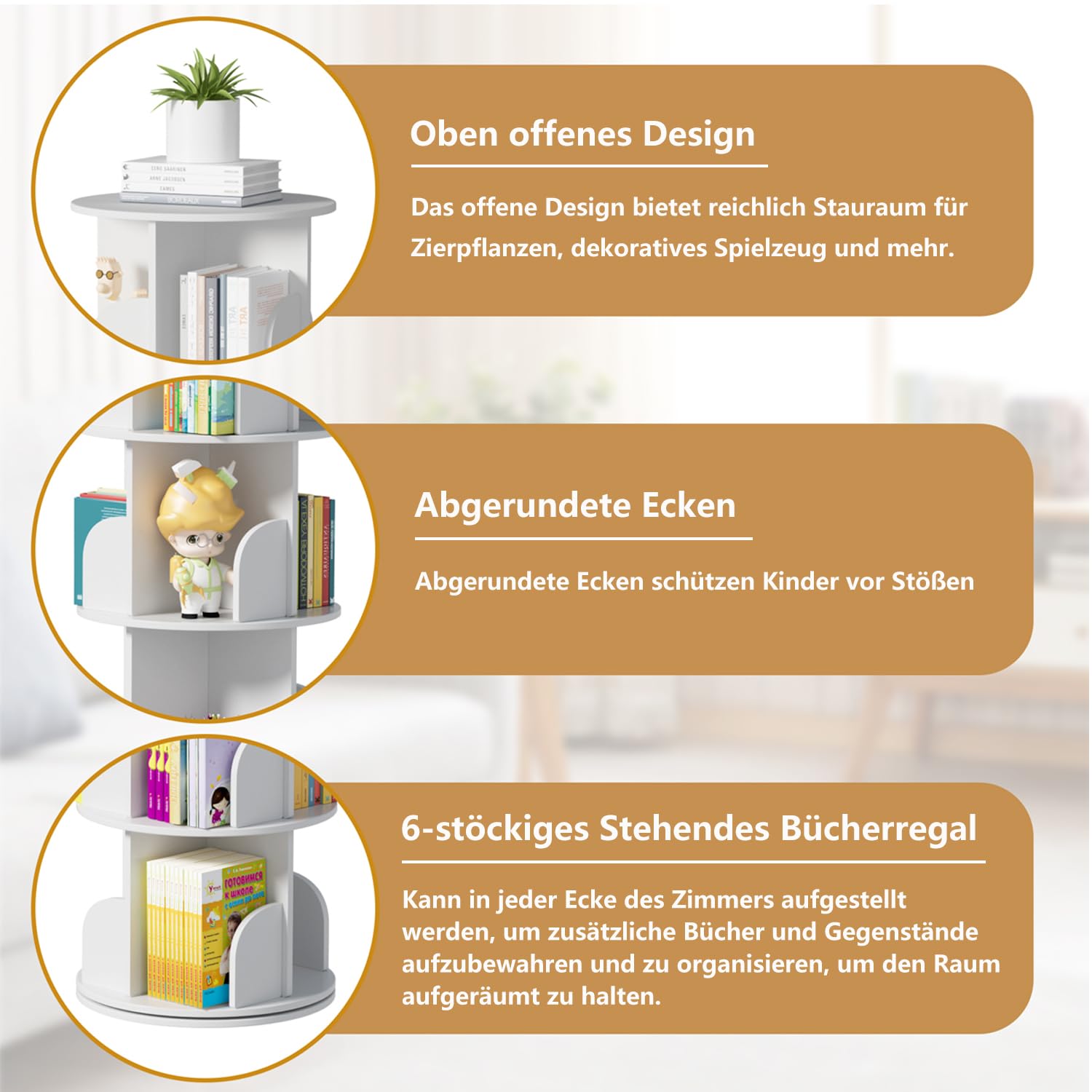 Massief Hout Roterende Hoek Boekenplank Toren 4 Tier Draaiende Boekenkast voor Kleine Ruimten Stapelbare Organizer voor Slaapkamer en Woonkamer