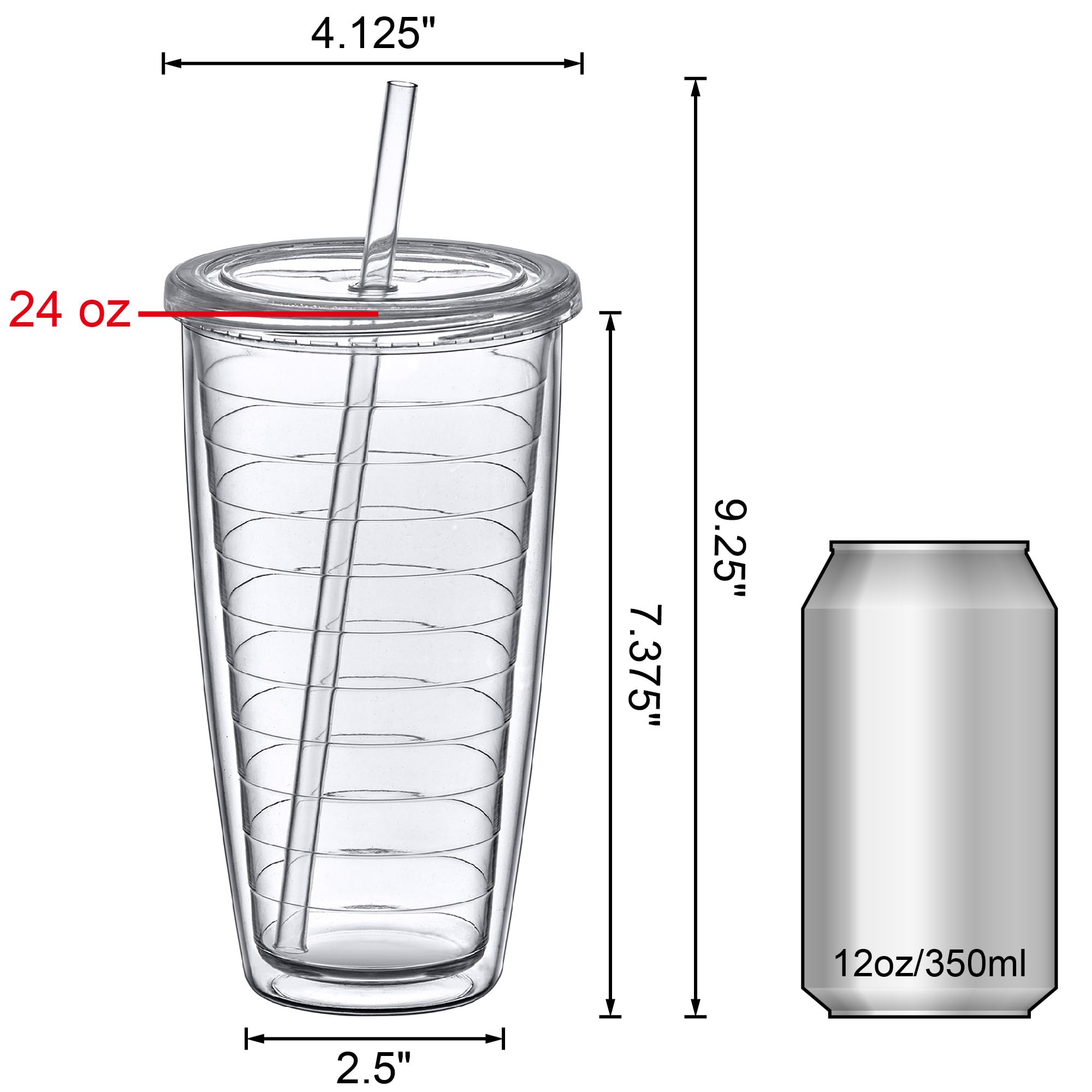 Amazing Abby - Alaska On-the-Go – Isolierte Kunststoffbecher mit Deckel und Strohhalm (4er-Set), doppelwandige Reisebecher, klare Trinkgläser, BPA-frei, bruchsicher, spülmaschinenfest