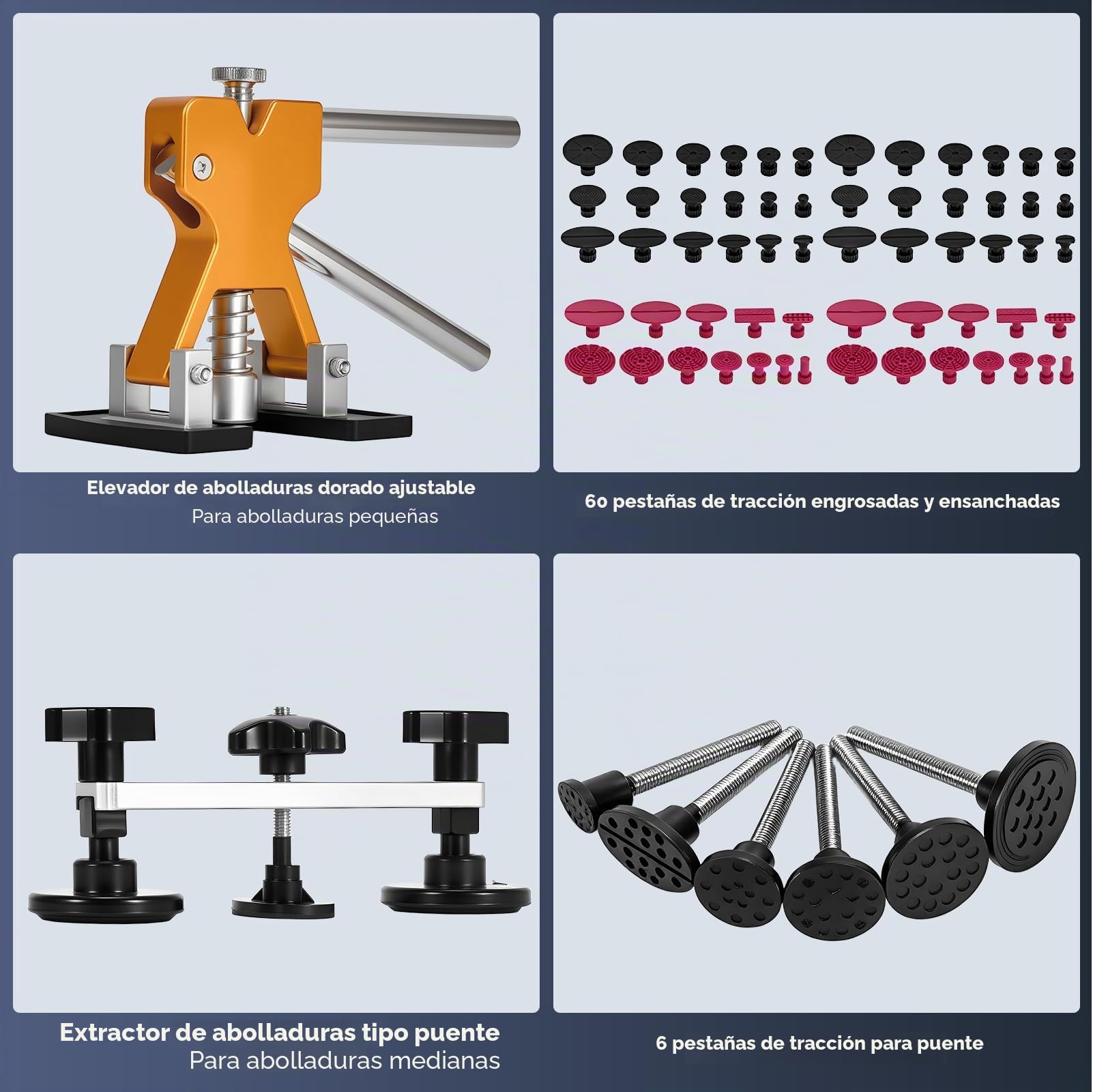 Kit Extractor Abolladuras Coche 120Pcs con Pistola de Pegamento, Extractor, Martillo y Ventosas, Kit de Reparación de Abolladuras sin Pintura para Coches, Motos y Electrodomésticos Metálicos