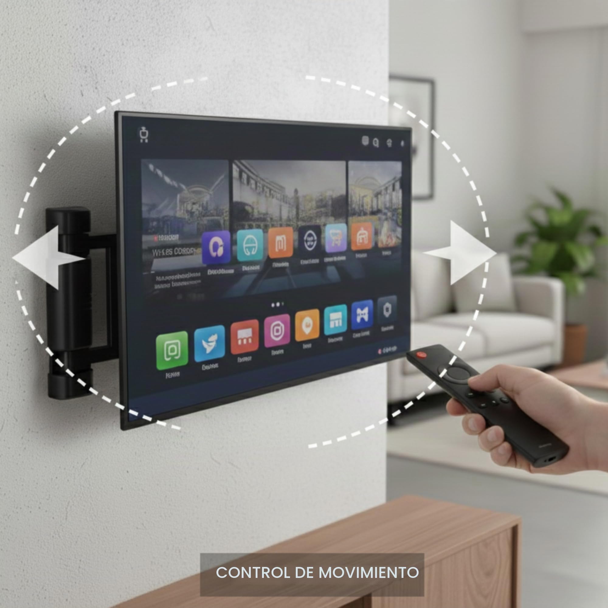 MULTIBRACKETS Motorized Swing Mount X-Large RF Soporte TV de Pared Motorizado 170° con Mando RF para 42"–75", Compatible VESA 200x200 a 600x400, Carga 45 kg, Negro.