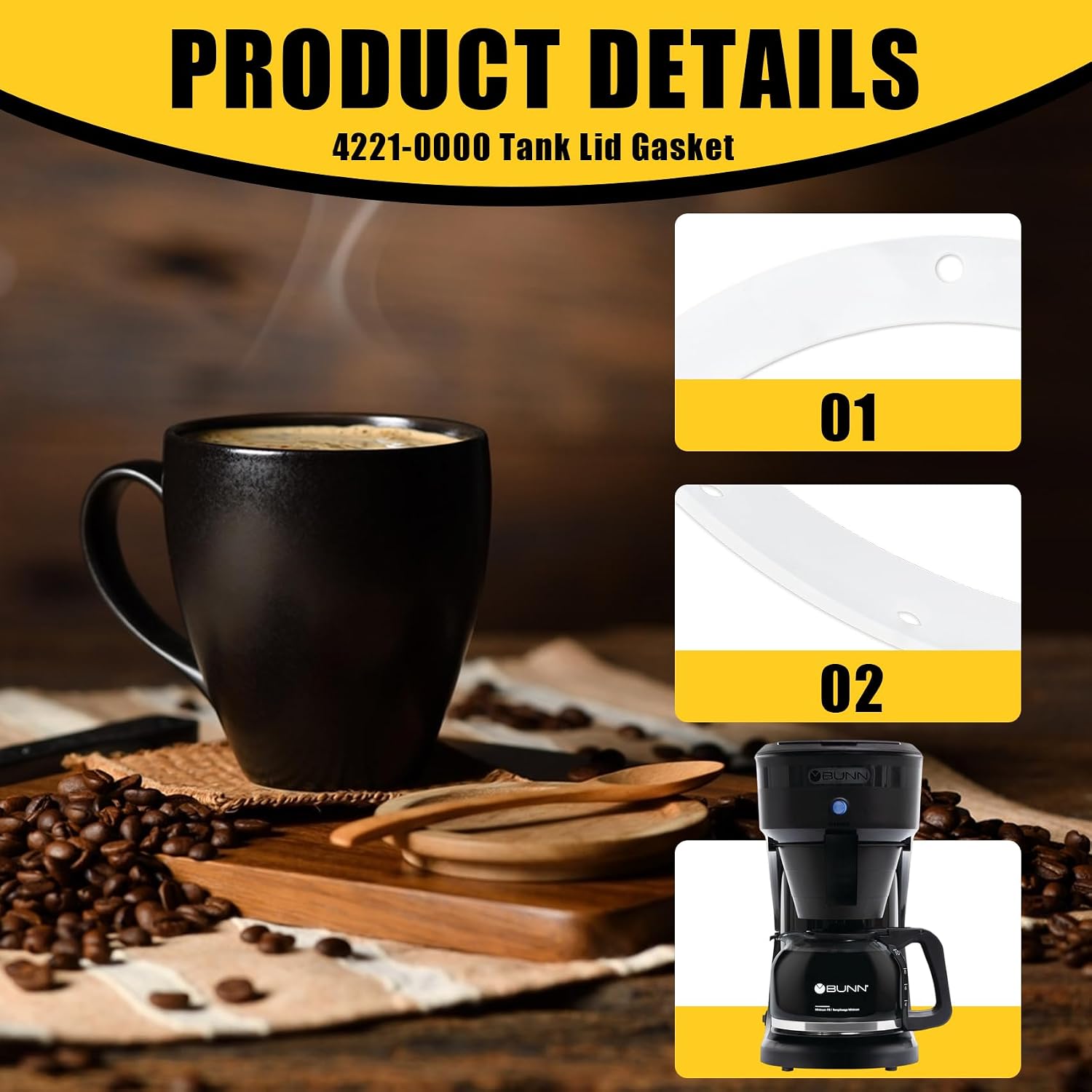 04221.0000 Tank Lid Gasket Fits for Bunn Coffee Maker and Slushy Machine | 7" OD x 5-3/4" ID, 8-Hole Precision Fit, Seamless Tank Lid Seal, High-Temp Resistant, Durable OEM-Grade Material