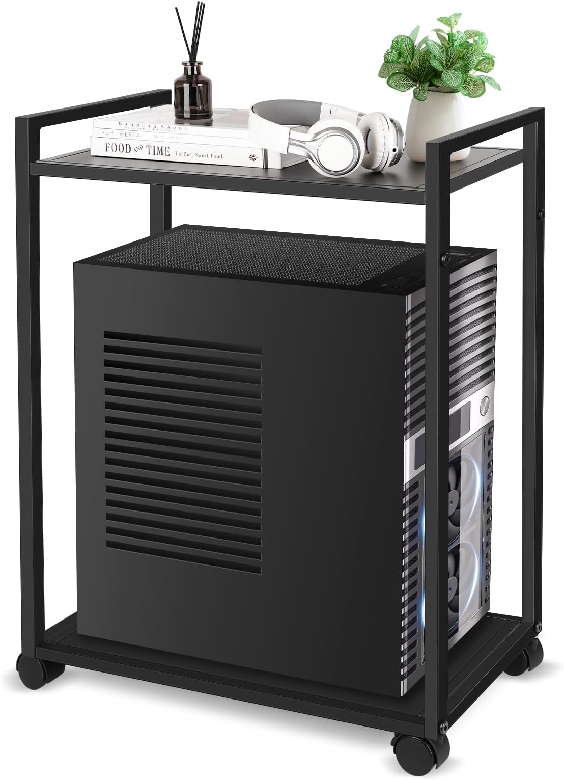 Liitrton Computer Tower Stand, 2-Tier CPU Stand PC Stand with Lockable Wheels Under Desk for Office Home (M)