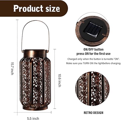 Miniatura 3 de Yexiya Paquete de 4 linternas solares grandes impermeables para exteriores, 15.7 pulgadas, faroles solares colgantes para patio, faroles retro