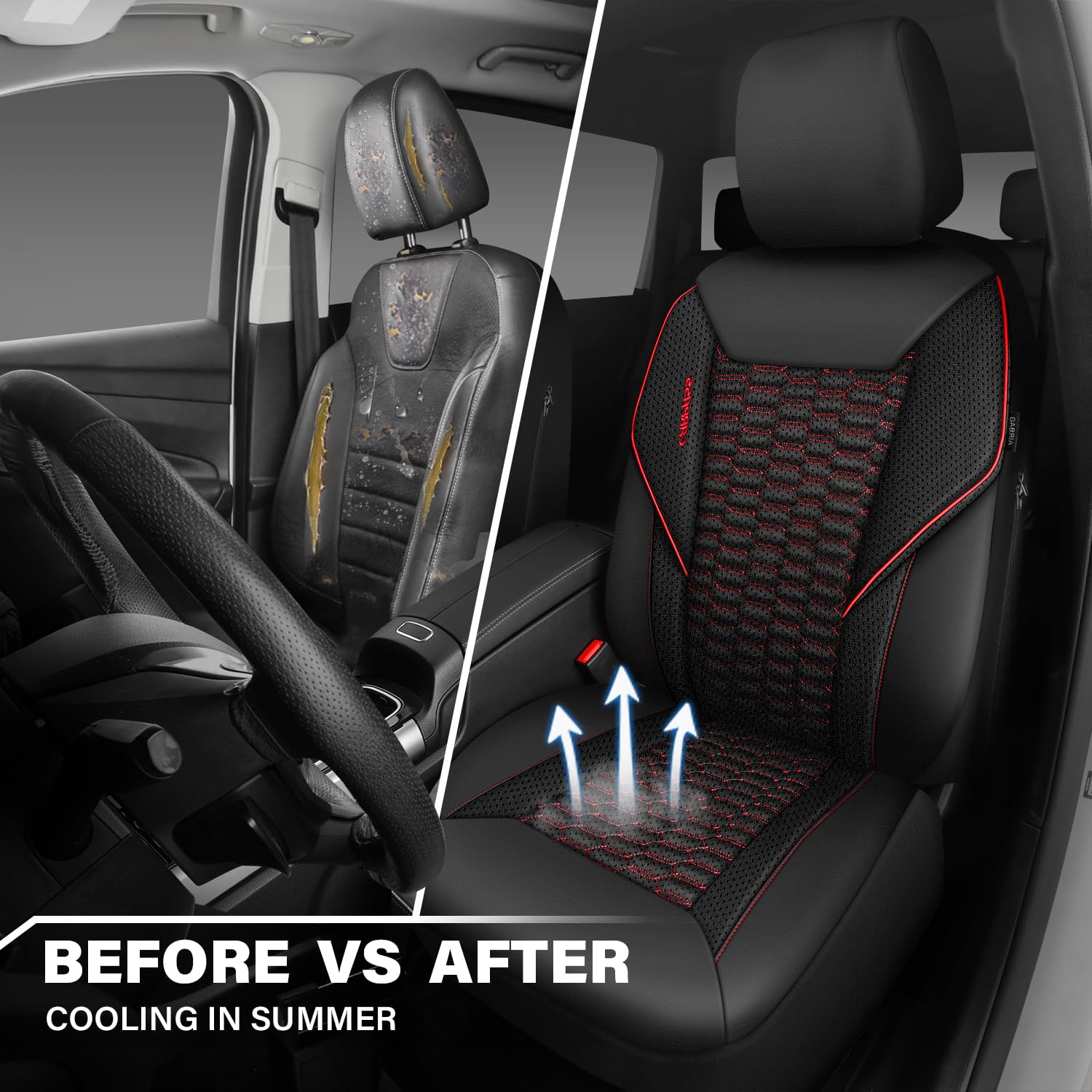 CAR PASS 3D Foam Mesh Leather Car Seat Covers Front Seats Air Cool Mesh Front Seat Covers for — view 6