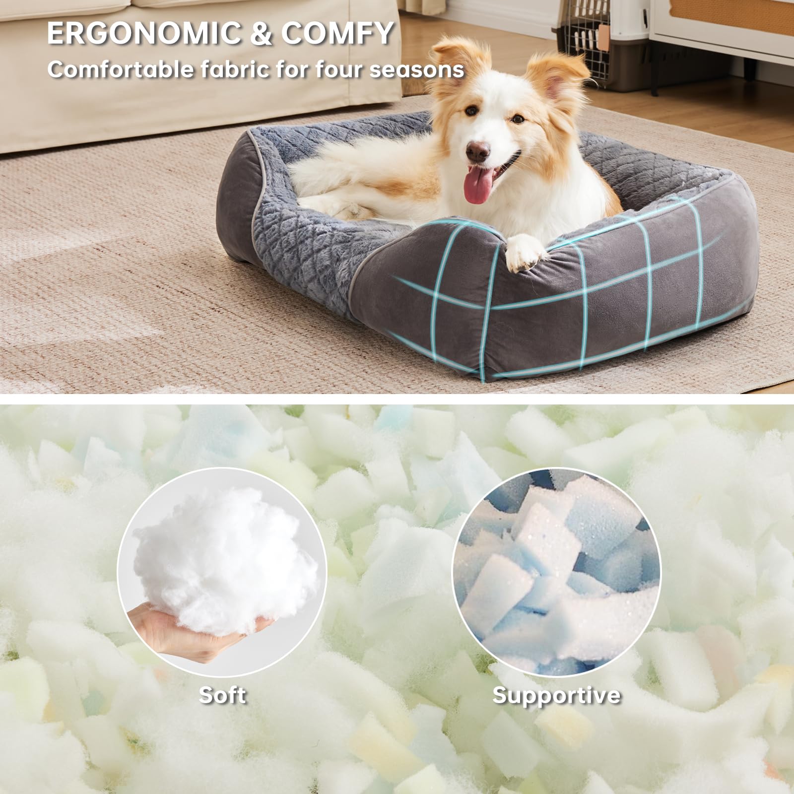 Heymamba Medium Dog Bed and Washable Dog Bed, Grey Dog Beds Medium, Mixed Filled with Large Particle Memory Sponge and Cotton - Image 2
