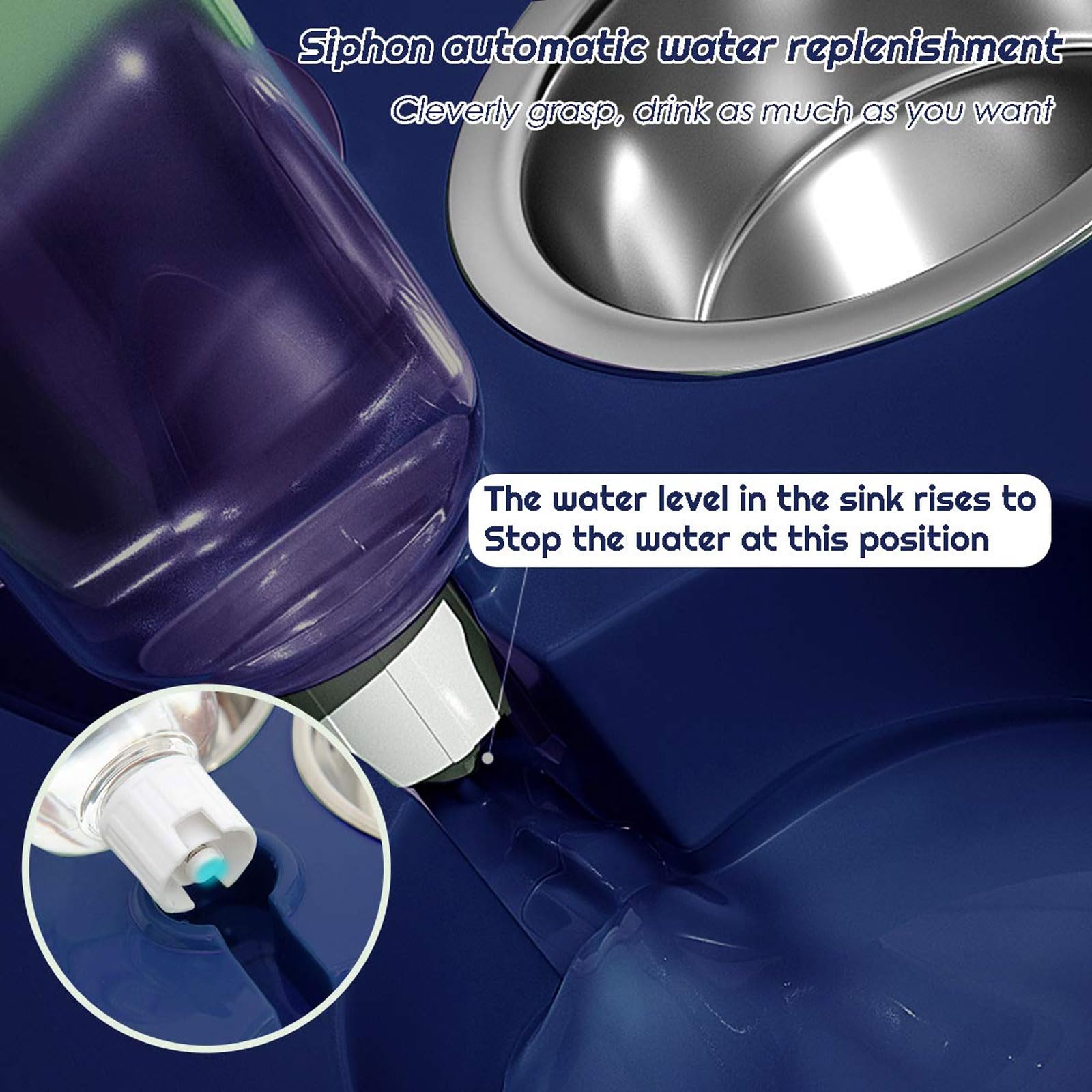 comederos para Mascotas, Comedero for Gatos de Acero Inoxidable 3 en 1, Doble, con depósito automático de Agua for Perros y Gatos.(Blue)