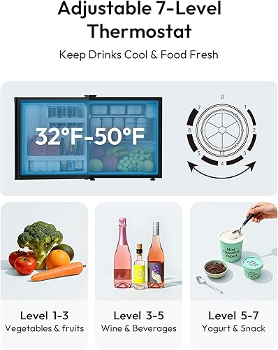 Miniatura 3 de EUHOMY Mini refrigerador de 1.7 pies cúbicos con congelador, refrigerador compacto reversible de una sola puerta, termostato ajustable, ahorro