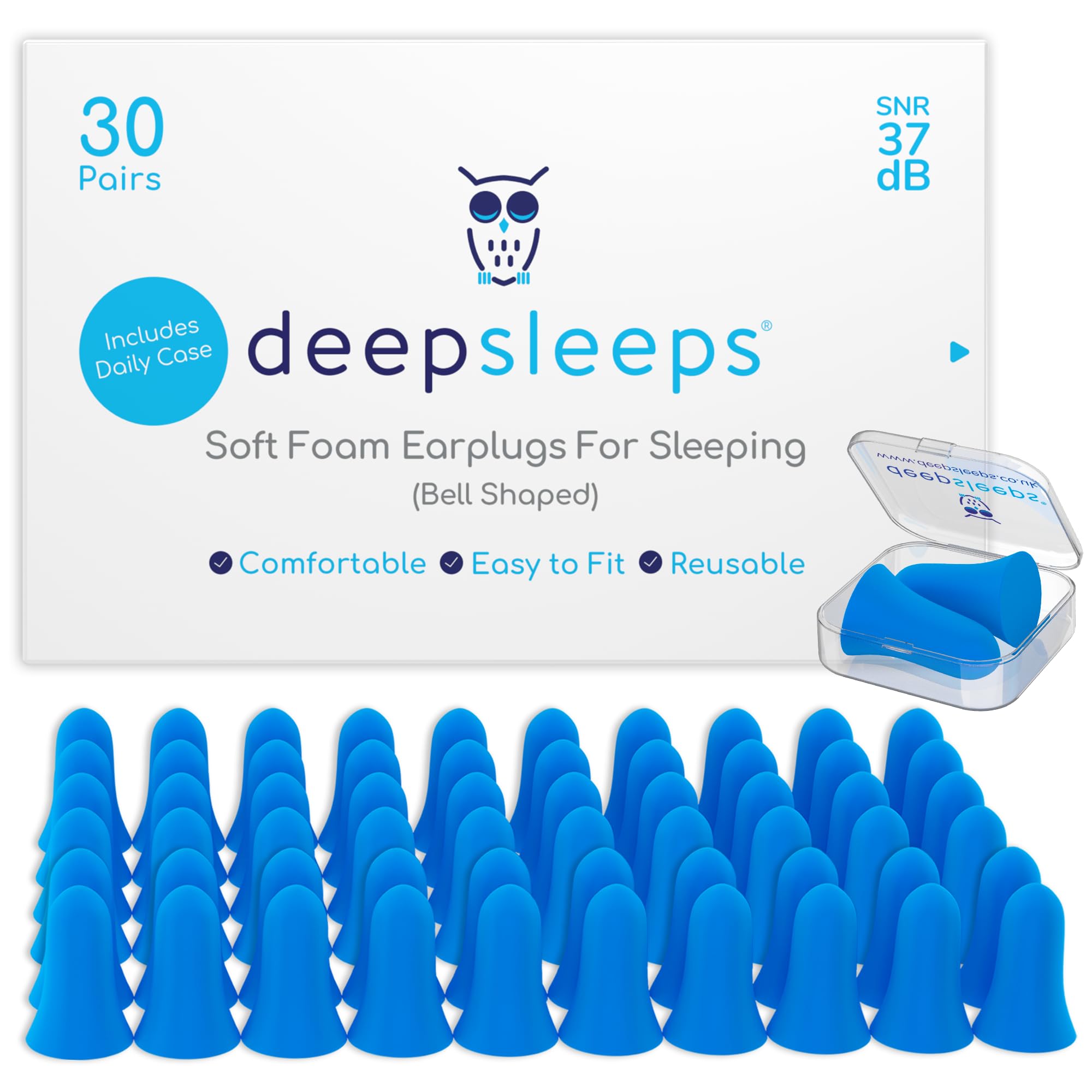 Deep Sleeps Premium Foam Ear Plugs for Sleeping, 30 Pairs, 37dB Noise Cancelling, Soft Re-...