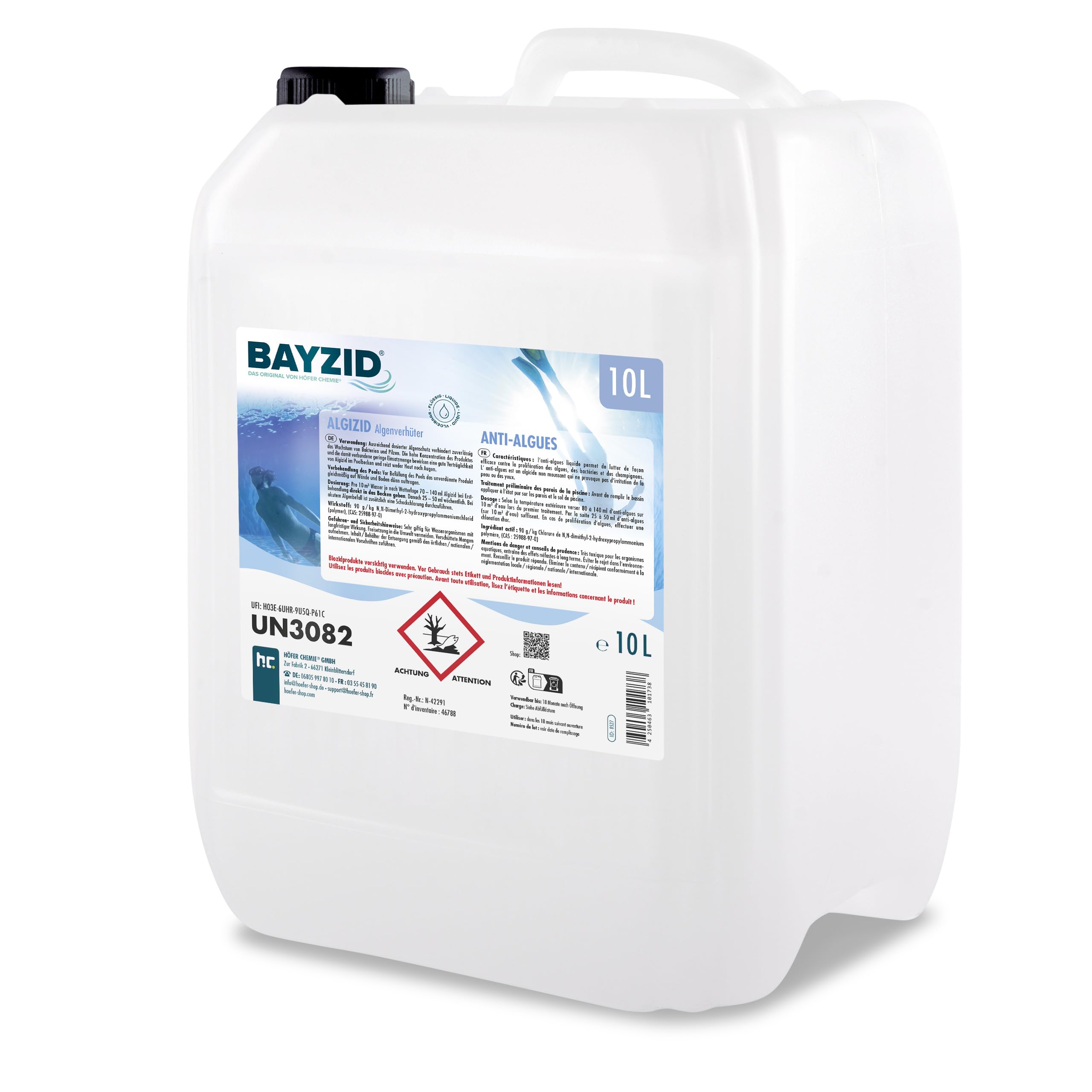 Höfer Chemie BAYZID 1 x 10 L Anti-algues pour Piscine - Effet Rapide Contre Les algues - Non moussant