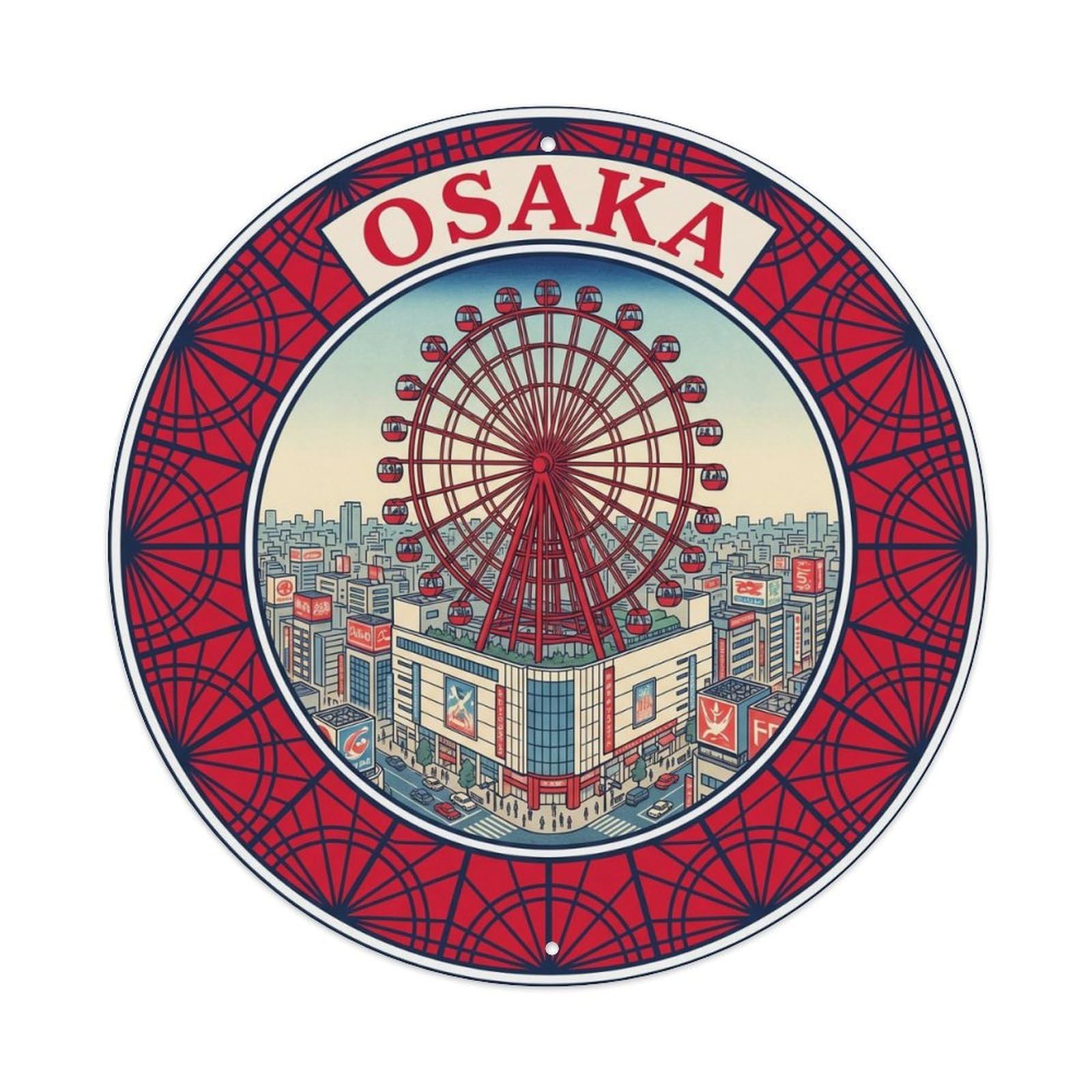 Olyhtr 8X8inch Classic Style Japan Travel Osaka Umeda Ferris Wheel Metal Tin Sign