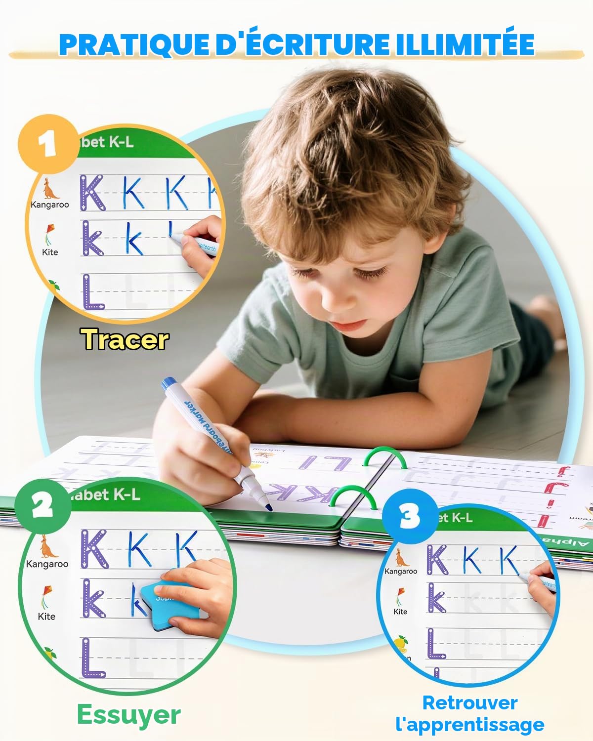 Activités d'apprentissage préscolaire, 54 pages réutilisables, livres de traçage pour enfants de 3 à 5 ans, livre d'activités pour tout-petits, cahiers d'exercices d'écriture pour la maternelle, jouet