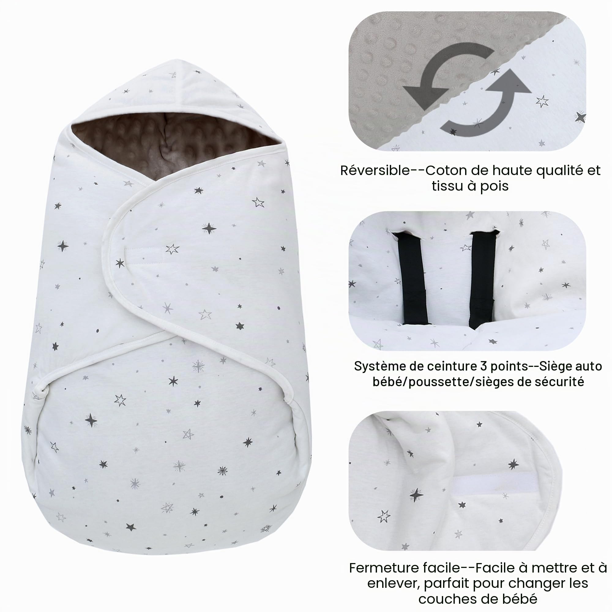 Miracle Baby Couverture D'emmaillotage Hiver Bébé, Chancelière Universelle, Couverture Enveloppante Bébé pour Poussette, Siège Auto, 3-12 Mois, Étoile