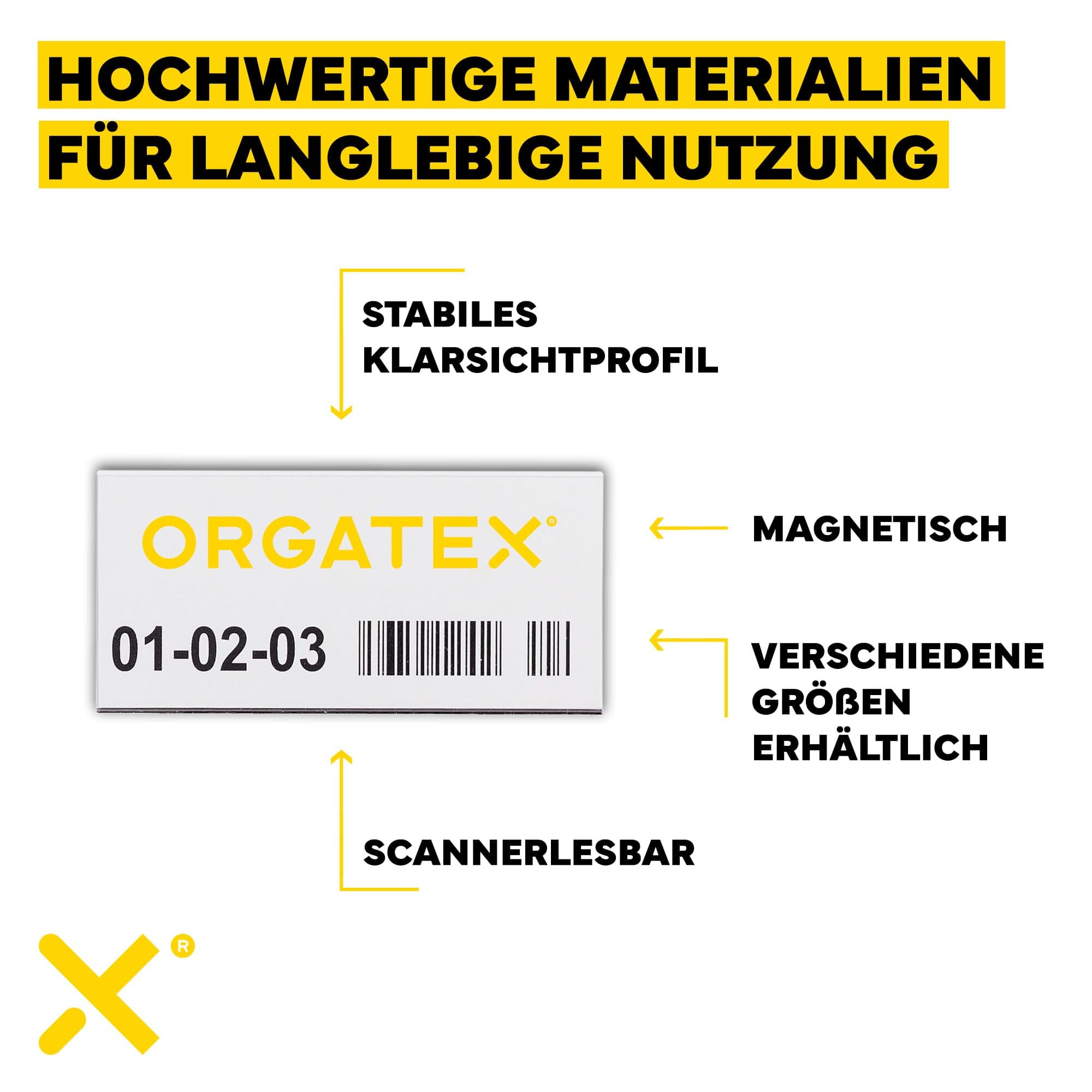 Magnetischer Etikettenträger StandardLabel, 100 St. 25 x 150mm | Transparentes PVC, vollflächig magnetisch, 3-seitige Öffnung, Regalbeschriftung, 25 x 150 mm, 100 St.