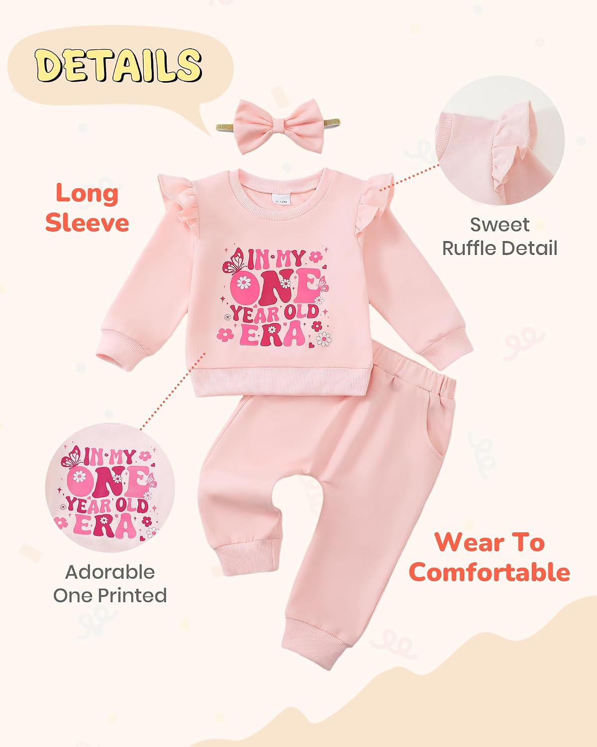 Mioglrie Baby Girl Clothes First Birthday Outfit 1 Year Old Girl Birthday Sweatshirt Long Sleeve Pants Set for Baby Girl Gift image 5