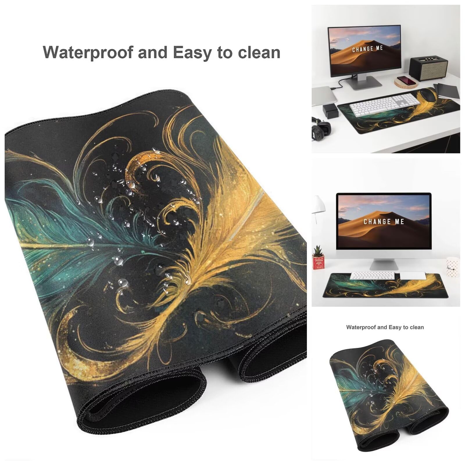 Alfombrilla Ratón Pluma Alfombrilla Ratón XXL 1600 x 800 mm, Abstracto Mouse Pad Gaming con Bordes Cosidos, Impermeable Mousepad XXL Base de Goma Antideslizante Duradera, Mouse Pad para Oficina Q646