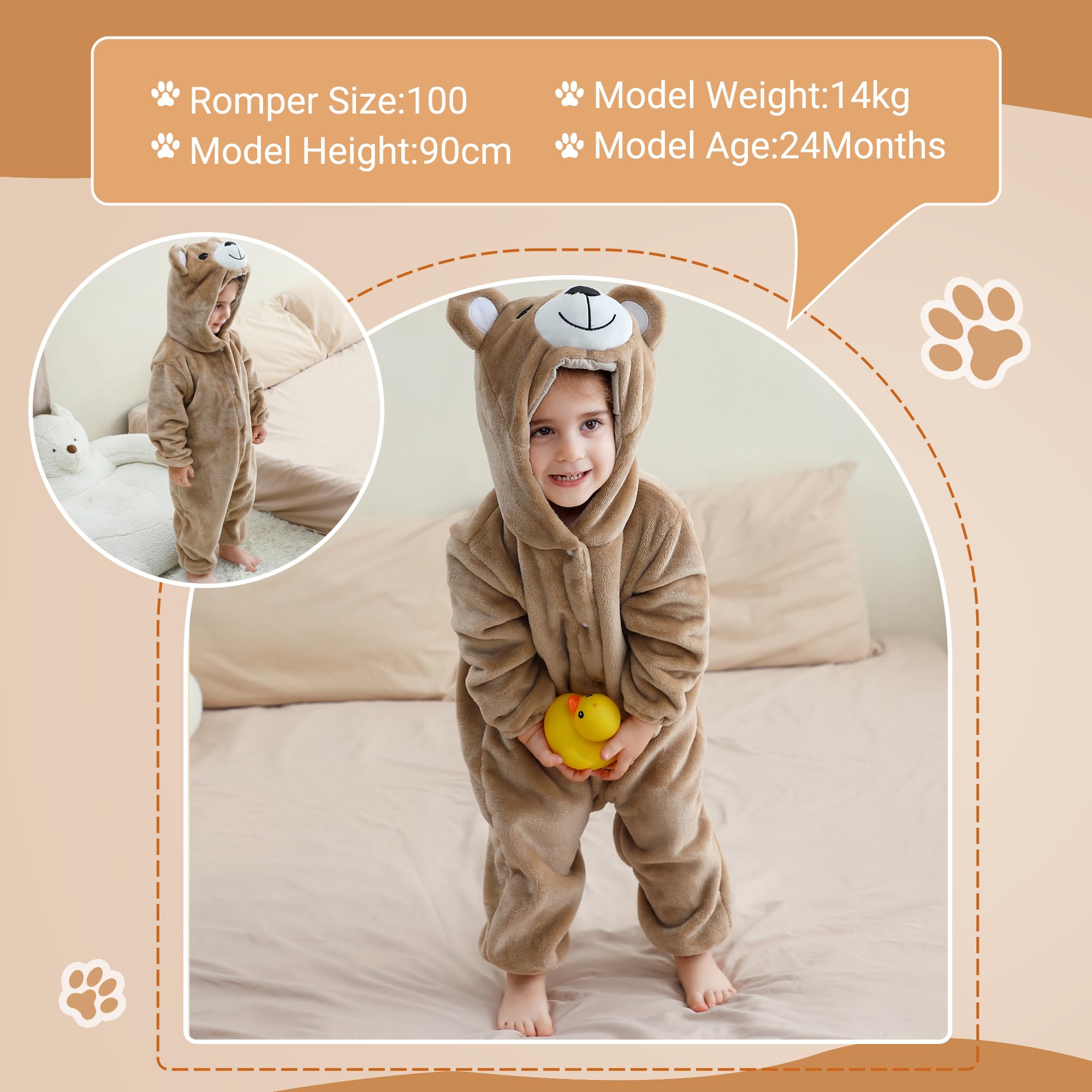 Grenouillère Bébé en Flanelle Ours Multicolore Fermeture à Boutons-Pression Combinaison Hiver Douce et Confortable pour Nouveau-Né et Nourrisson,2-36 Mois