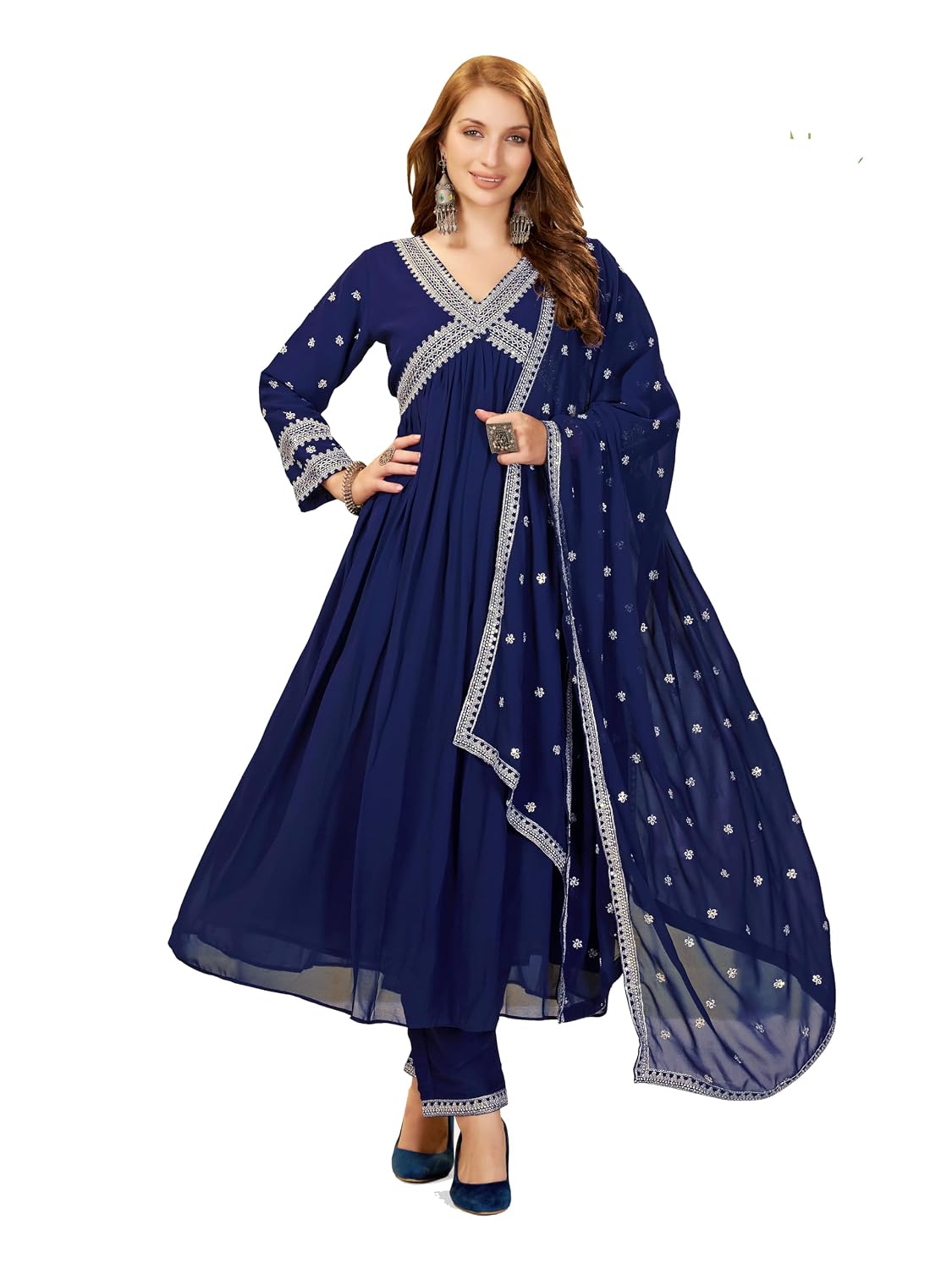 ROYALICA Womens Georgette aliya cut Anarkali Kurta With Pant and Dupatta Set - Review, Price and Buying Guide