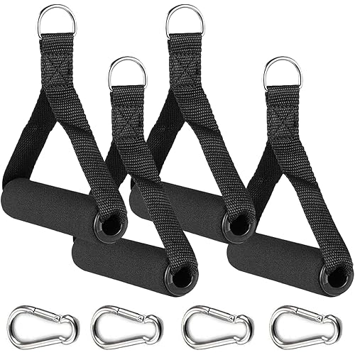 4pack Resistance Band Handles, Heavy Duty Exercise Handles, Rope Handle with 4 Carabiners, Workout Bands with Handle for Cable Machine Attachment