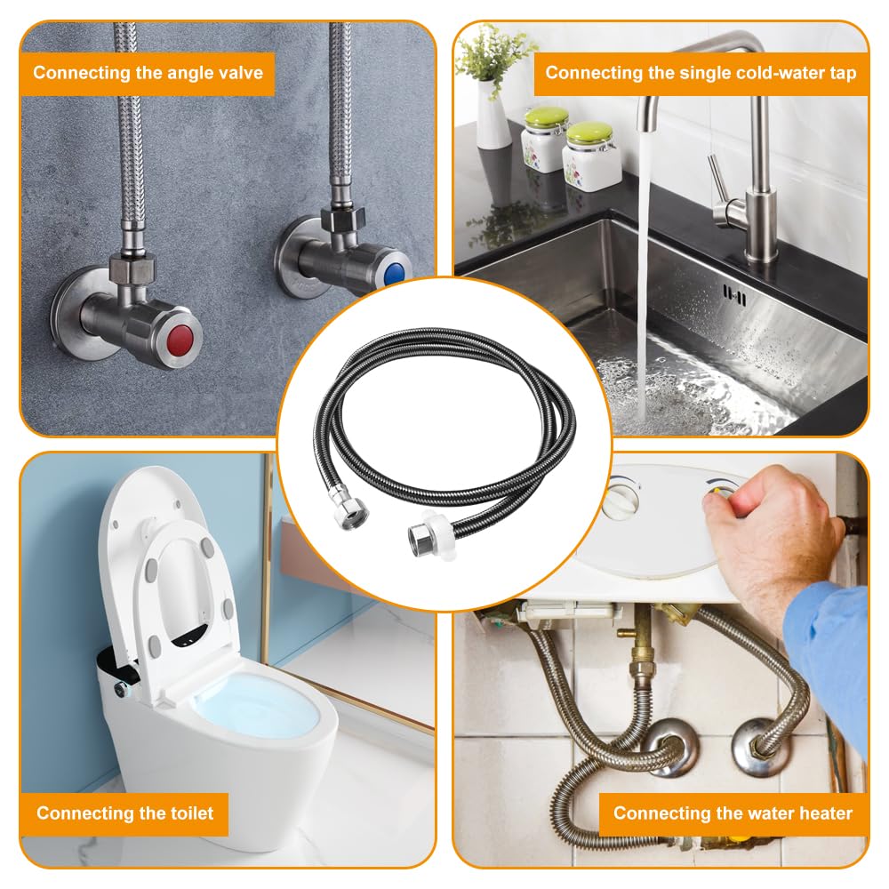 1 Pezzi Inossidabile Intrecciato Per Rubinetto G1/2, Connettore In Acciaio Inossidabile Intrecciato, G1/2-G1/2 Tubi Di Collegamento Lunghi 1.2m pour Scaldabagni, WC, Rubinetti Per Cucina E Bagno