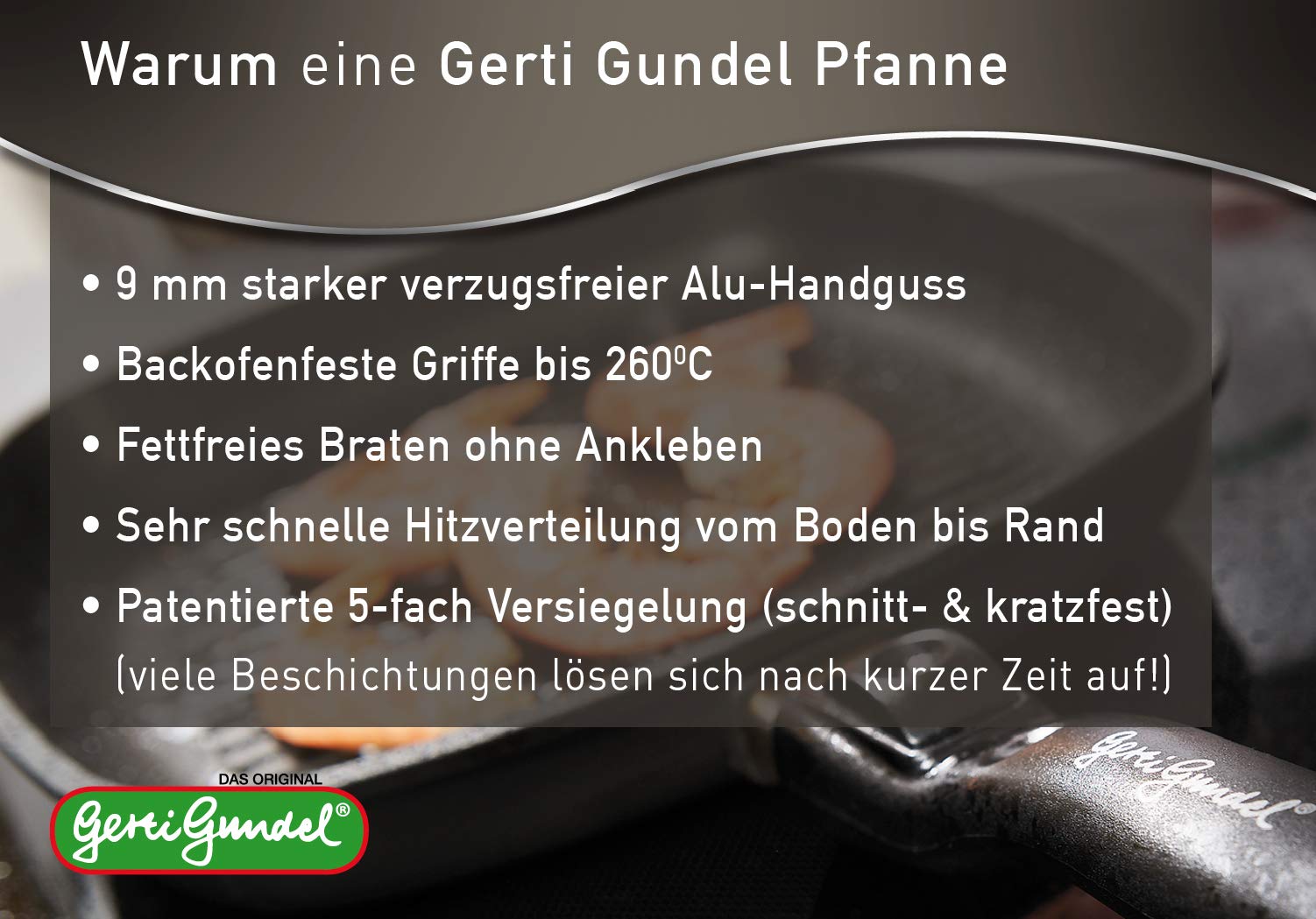 Gerti Gundel Sartenes originales I Made in Germany I Sartén plana de 5 cm de altura I Mango extraíble I Sartén de fundición a mano I Sartén de inducción I con tapa hasta 260 °C apta para horno