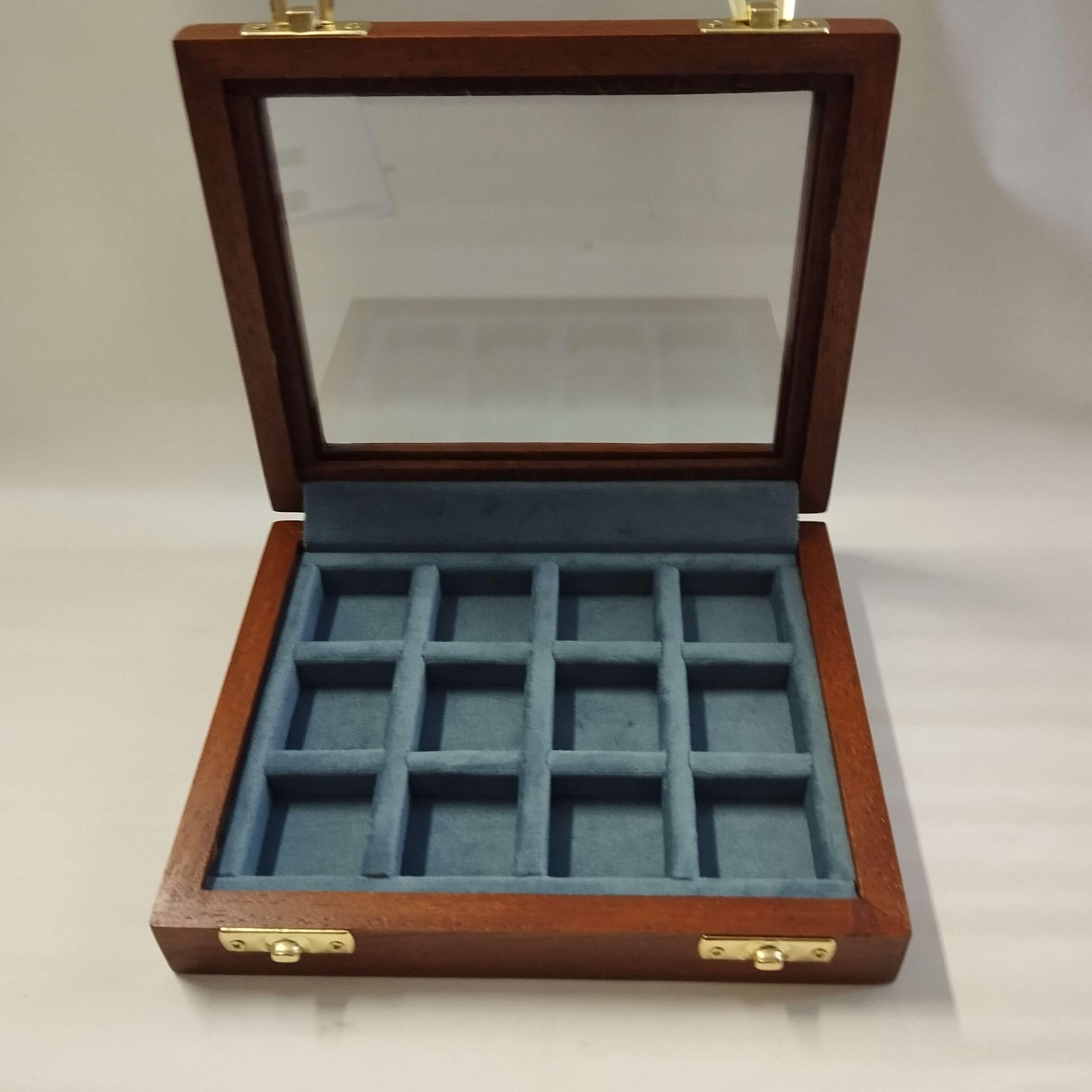Caja para Monedas de colección 12 Compartimentos Madera Maciza Terciopelo monetario numismática esterlinas marengas follis Monedas Antiguas Hecho a Mano Italia