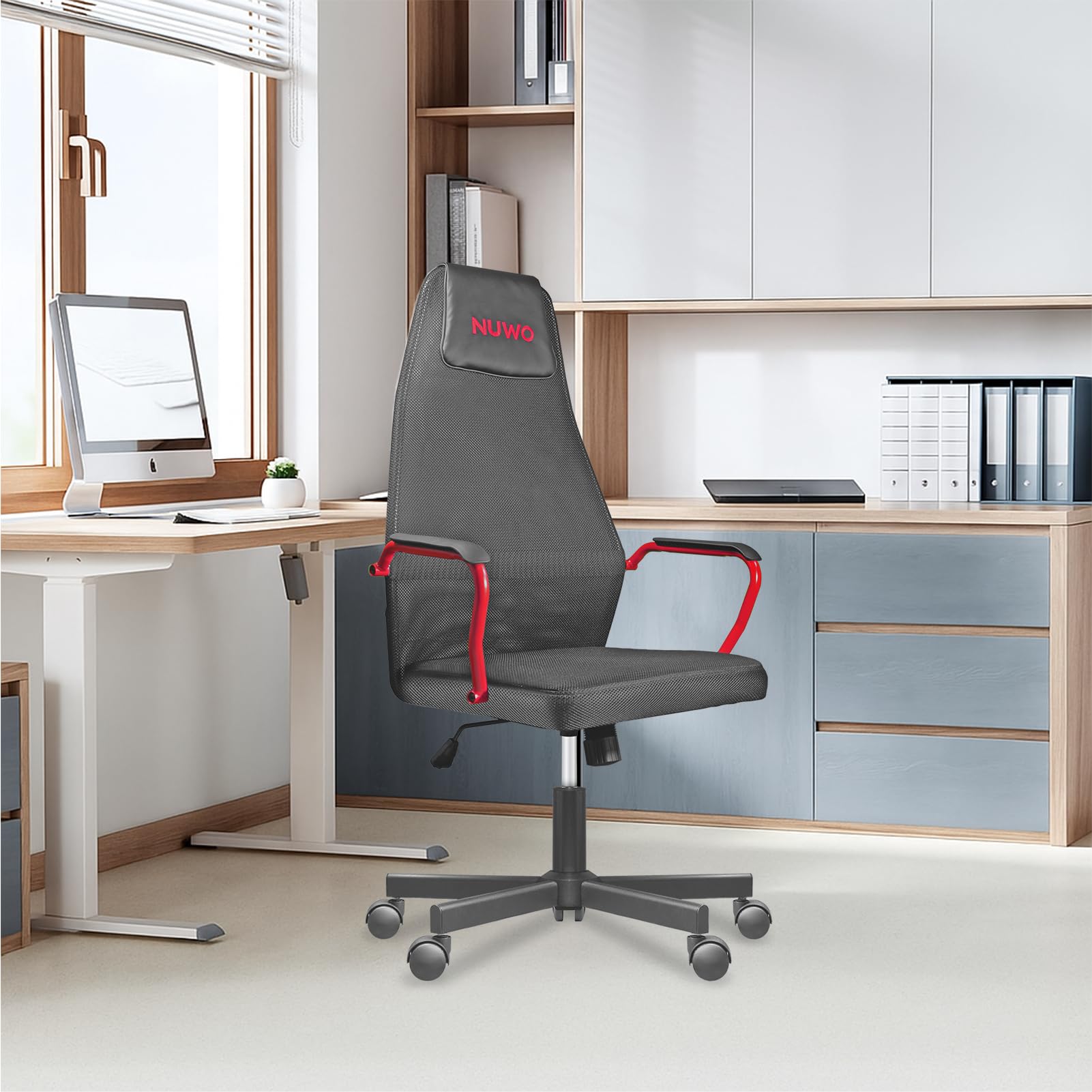 Nuwo Grid Sedia da Gaming, Girevole, Regolabile in Altezza, Sedia da Scrivania e Ufficio Ergonomica, Seduta e Schienale Traspirante, Portata 110 Kg, Rosso
