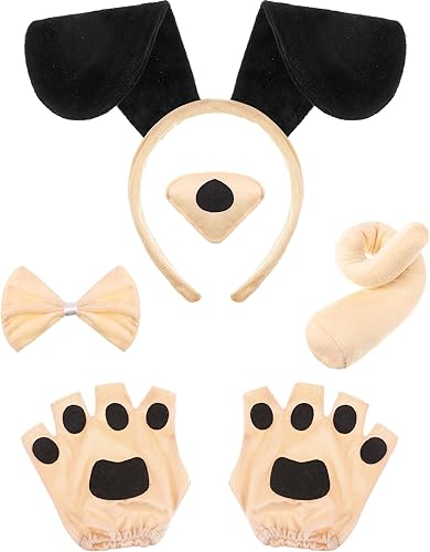 Miniatura 8 de Syhood Disfraz de cachorro para perro, diadema con orejas de perro, corbatín, nariz, cola de cachorro, guantes de pata de cachorro, disfraz de