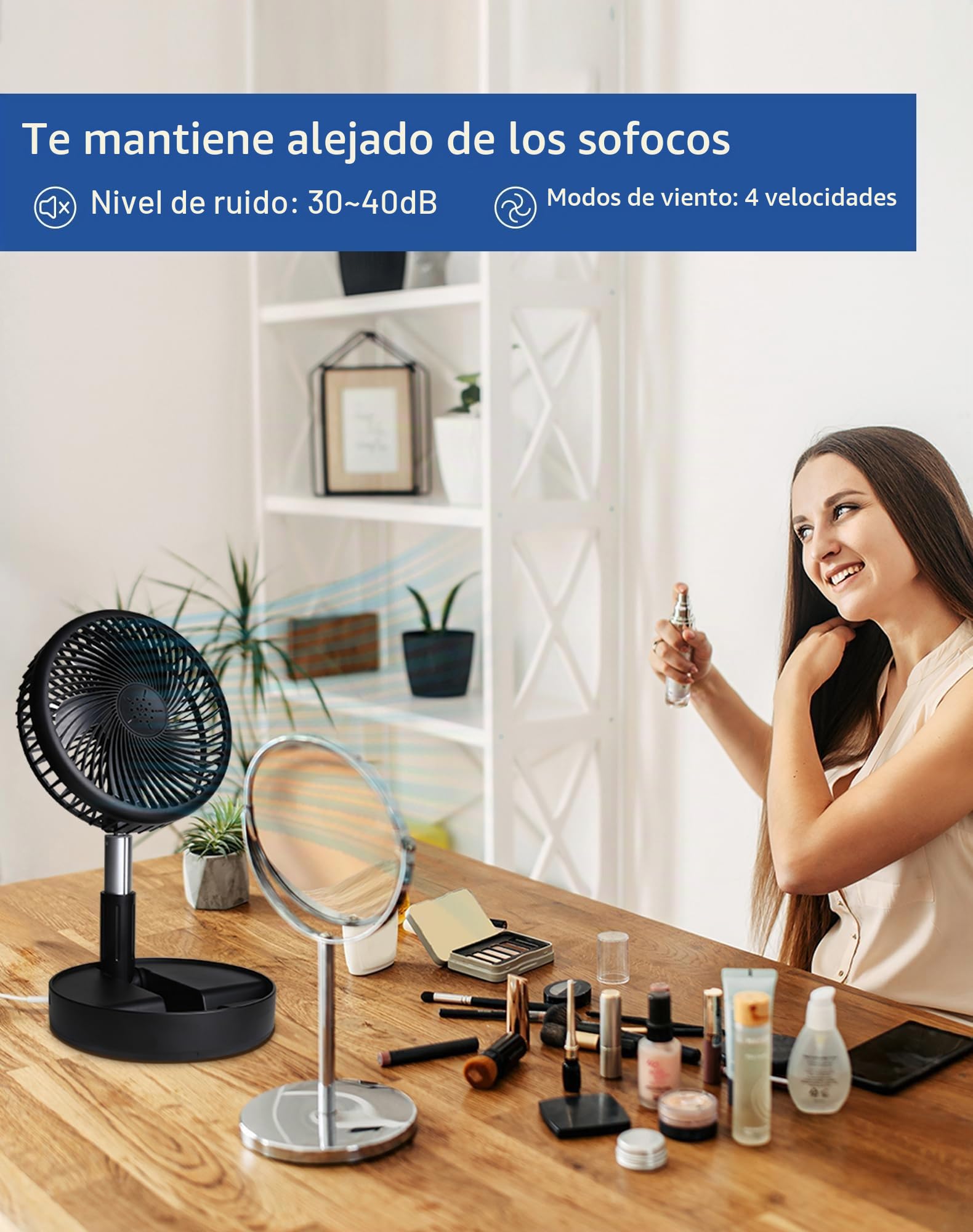 Ventilador recargable portátil, 7200 mAh con batería y mando a distancia