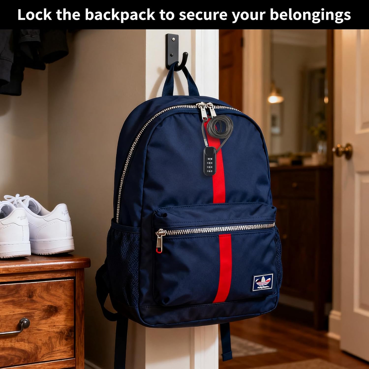 4-Digit Combination Cable Padlock with 48 inch (120 cm) Flexible Steel Cable, Small Lock for Locker,Luggage, Backpack,Cabinet,Gym Bag,Toolbox,Travel,(1, Black)
