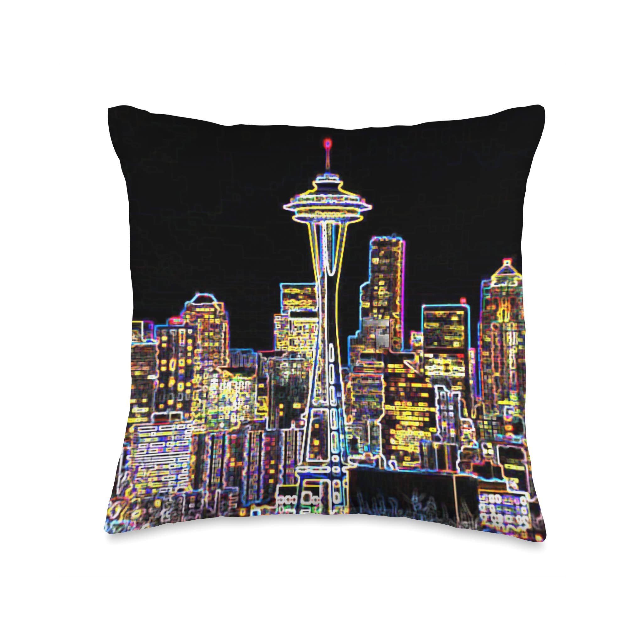 Dark be The Night-Luminous Seattle Skyline Throw Pillow, 16x16, Multicolor