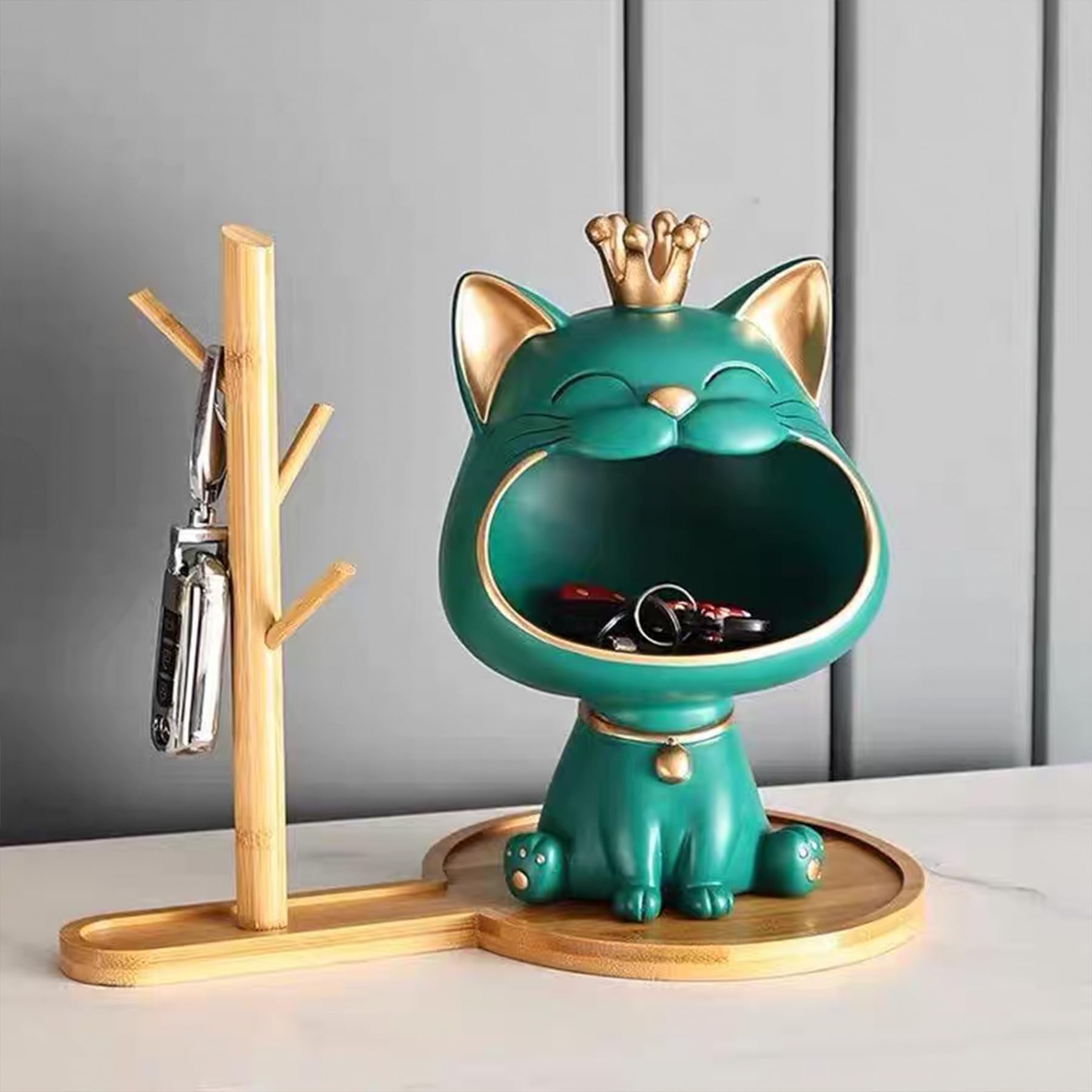 Statua di Gatto, Scultura Portafortuna Gatto, Scultura per la Casa e il Soggiorno per l'Ingresso Gatto che Ride Scatola per la Conservazione delle Chiavi, Scatola per Piccoli Oggetti