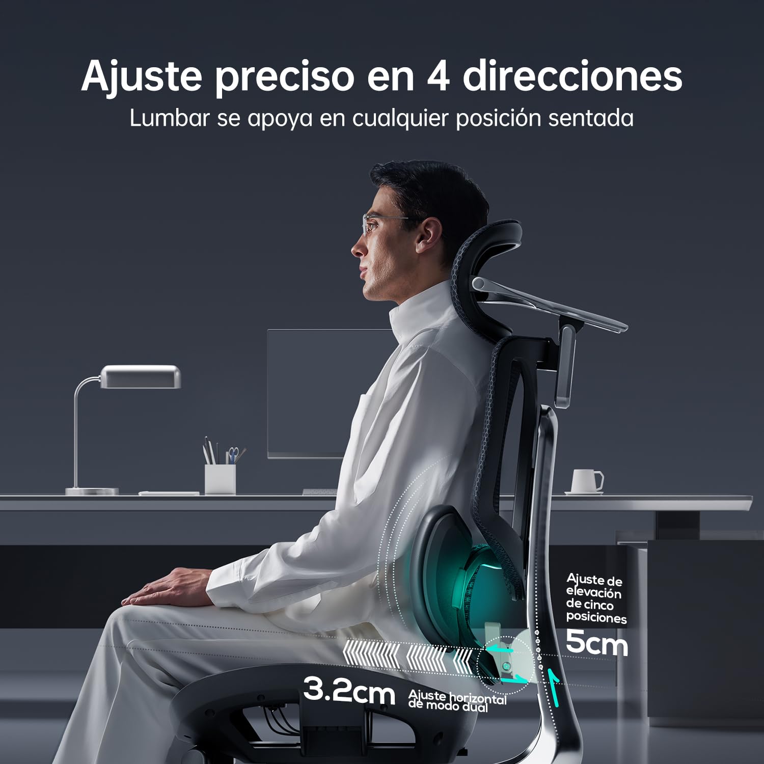 Hbada E3 Ultra - Silla de Oficina ergonómica Premium con Soporte Lumbar dinámico 3 Zonas, reposabrazos giratorios 360° y cabecera Ajustable 4D (Negro)