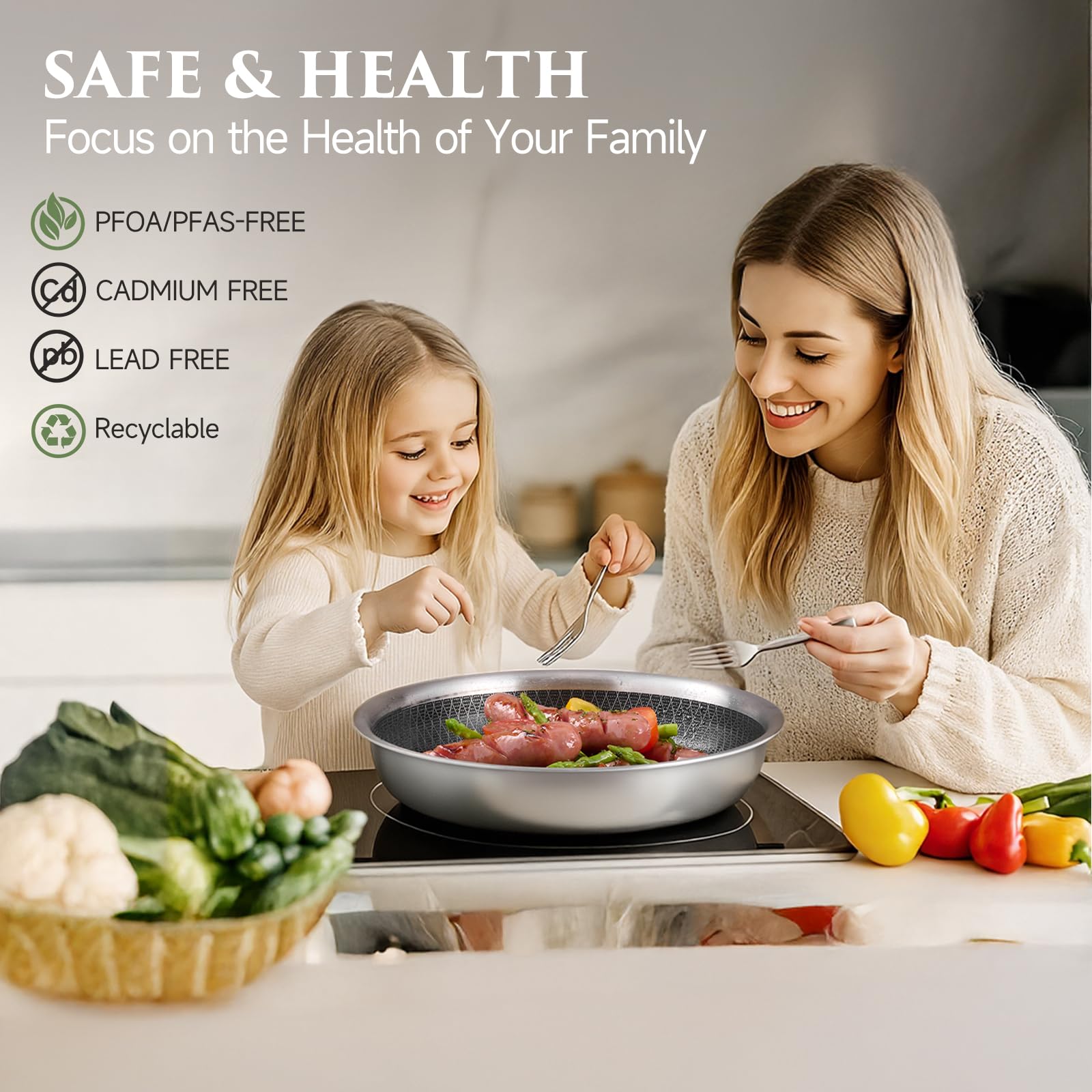 JEETEE Tri-Ply Edelstahl Topfset 18 Pcs, Kochtopf Set Antihaft mit abnehmbarem Griff, Hybrid Töpfe Set mit Gehärtetes Glasabdeckung, für Wohnmobile und induktion, Geschirrspüler und Ofensicherheit