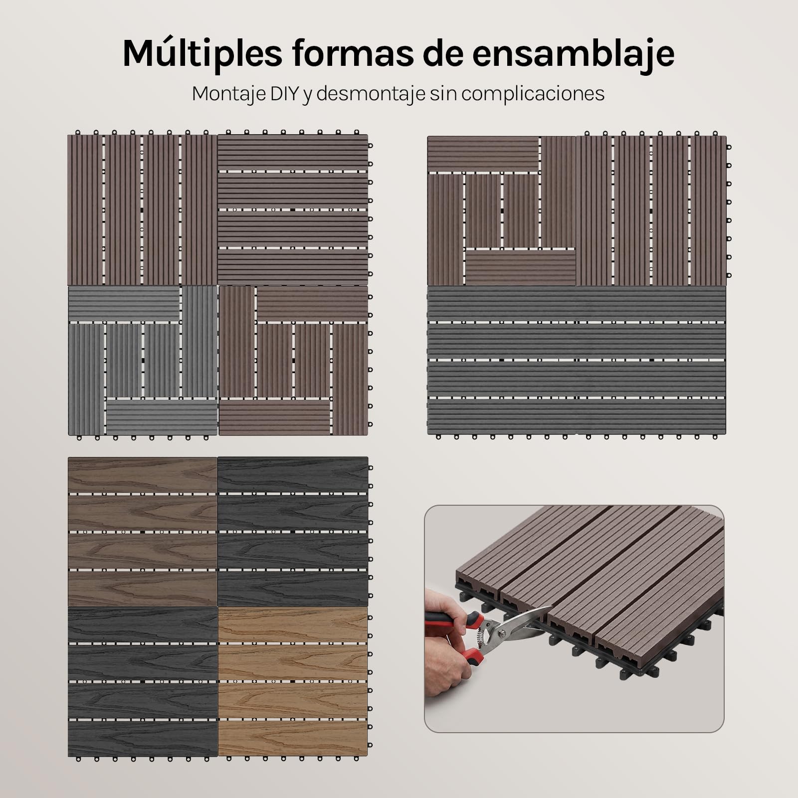 WOLTU Suelo de WPC Set de 22 Baldosas de Madera Exterior para Porche Patios Jardin, 30 x 30 cm Compuesta Azulejos para Terraza Marrón