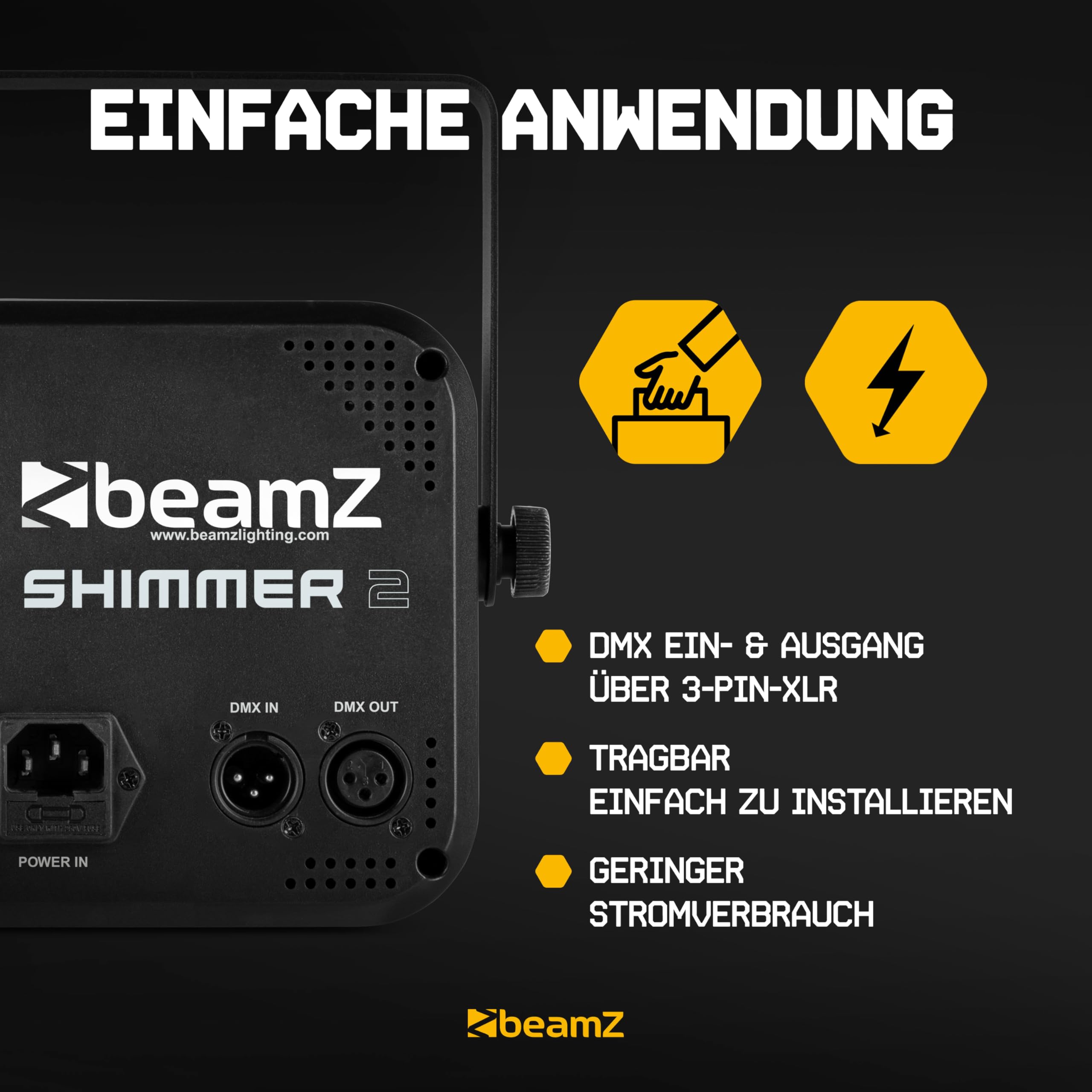 BeamZ Shimmer2 Discolicht Partylicht – 6-in-1 LED Effekt mit Jelly Ball, Bee-Eye, Welleneffekt, Stroboskop & UV – Musikgesteuert mit DMX & Fernbedienung, Bühnenbeleuchtung für Disco & Partys