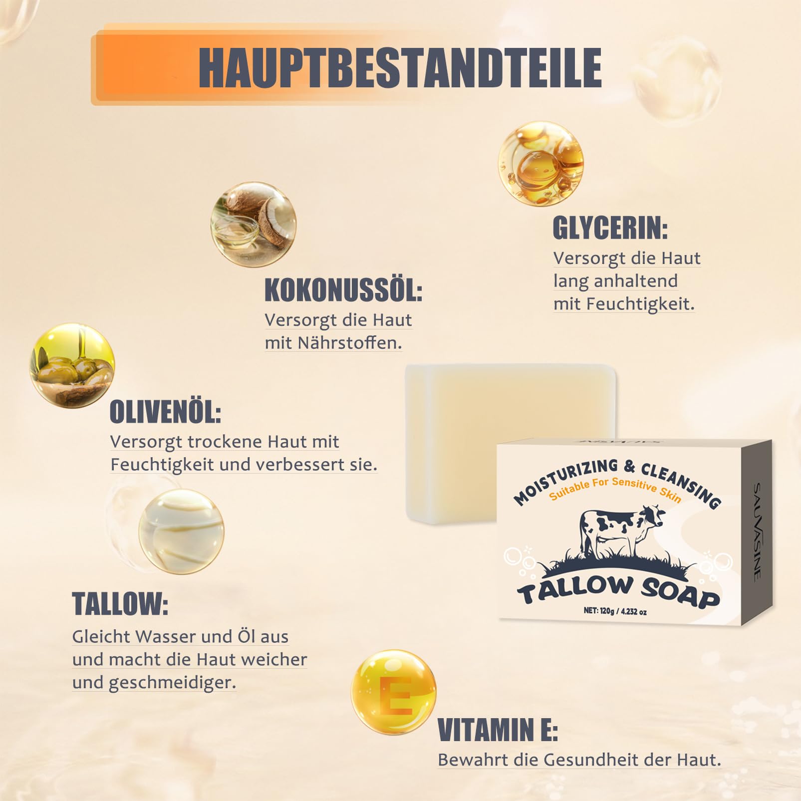 Beef Tallow Soap, 2 sztuki mydła rdzeniowego z łoju wołowego, do pielęgnacji skóry, naturalny kosmetyk, nawilżające kawałki mydła do twarzy i ciała, mydło do twarzy i ciała, mydło do wszystkich