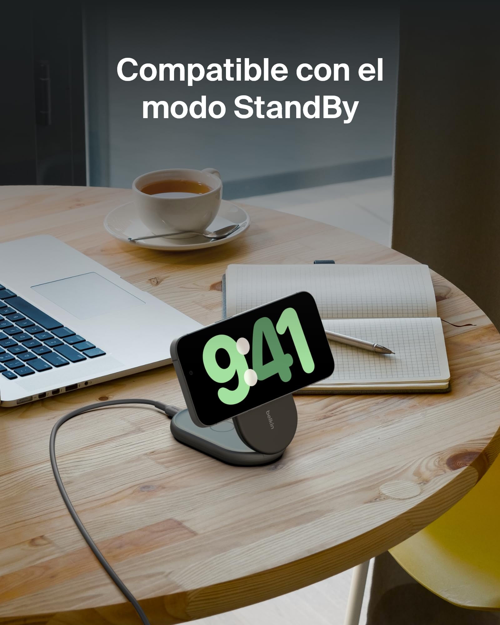 Belkin BoostCharge Cargador Magnético Plegable Qi2 15W, Estación de Carga Inalámbrica Compatible con MagSafe, Carga Rápida para iPhone 17, Air, Pixelsnap, Base con Soporte Antideslizante - Negro