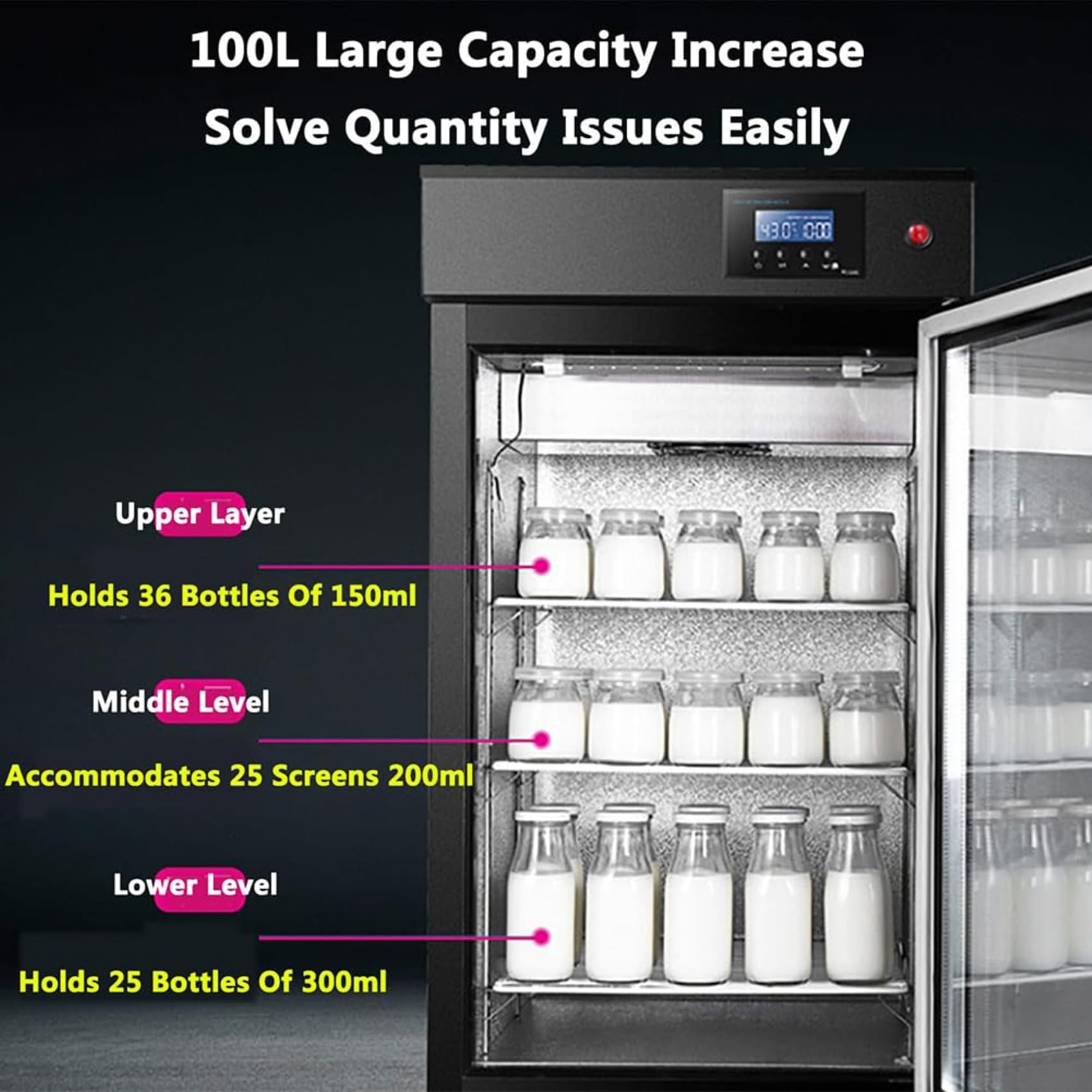 Máquina de fermentación de 100 L, máquina automática de yogur con refrigeración, ciclo de 360°, calor ajustable de 30 a 60 °C, refrigeración de 2 a 10 °C para uso doméstico y comercial