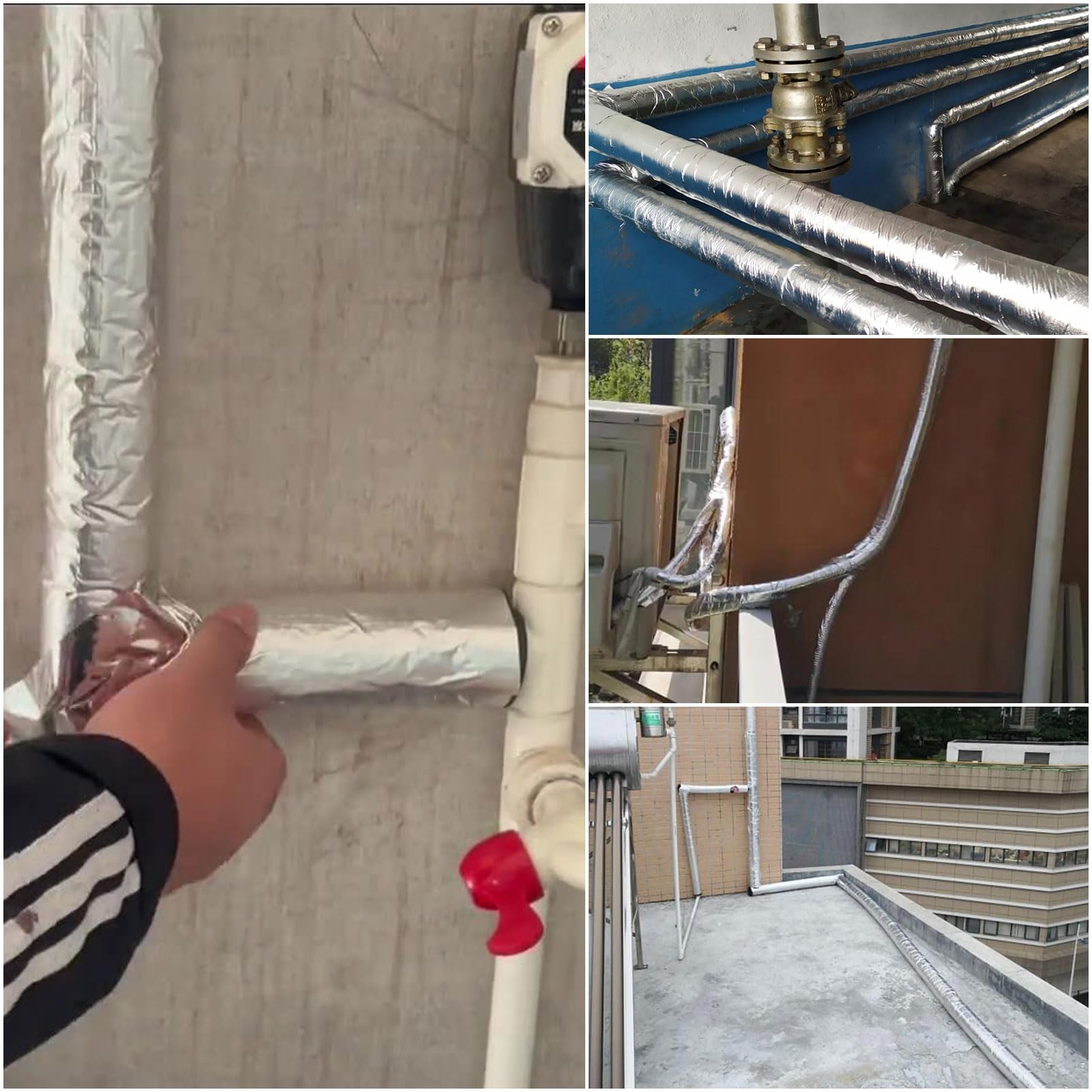 Aislante Tubo Aire Acondicionado, Coquilla Aislante De Papel De Aluminio Autoadhesivo, Fundas de Aislamiento Térmico para Tubos de Agua Calefacción Tuberías Exteriores (ID)219mm x (T)30mm x (L)0.95m