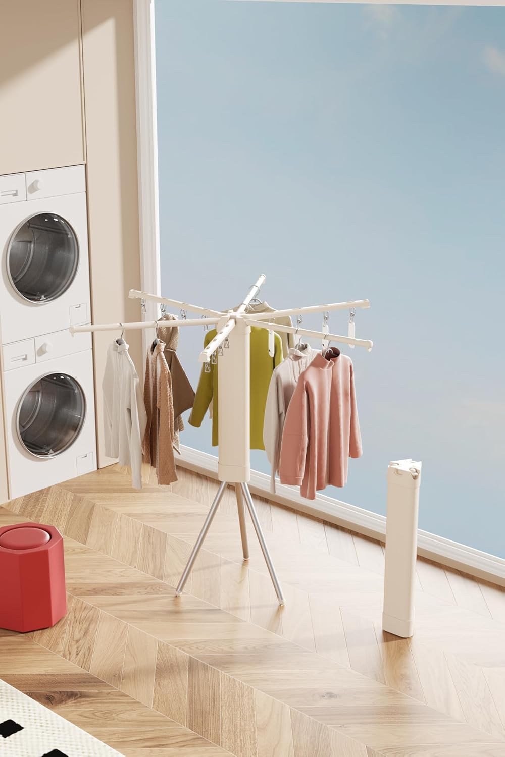 16inch/40cm Triangular Portable Dying Racks Foldable Beige Hanger with Dying Clips for Home, Hotel, Cruise, Sports & Outdoors