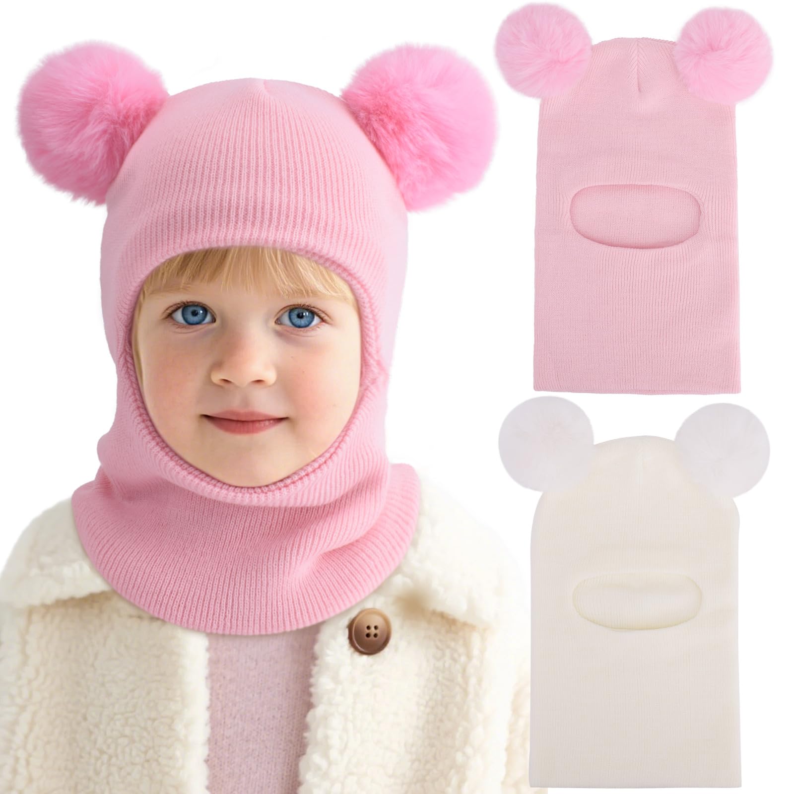 DRESHOW Kids Winter Warm Hat Scarf Baby Earflap Beanies Hood Pom Pom Toddler Hat Windproof Balaclava Kids 1-6 Years
