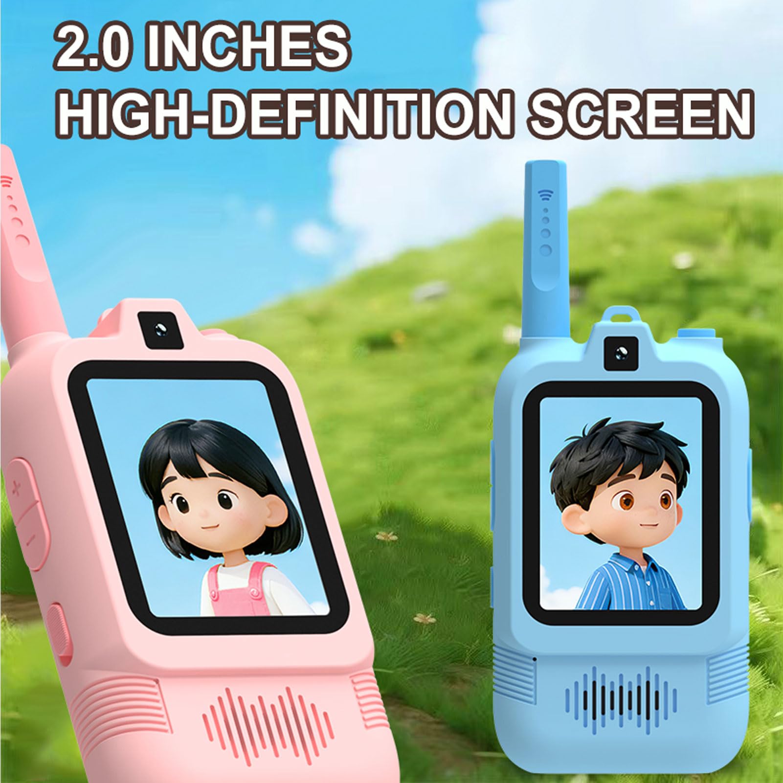 Lot de 2 Talkies-Walkies Vidéo pour Enfants avec Deux Caméras, Interphone Longue Portée Rechargeable, Changeur de Voix, Plus de 8 Heures de Jeu pour Jeux D'intérieur et