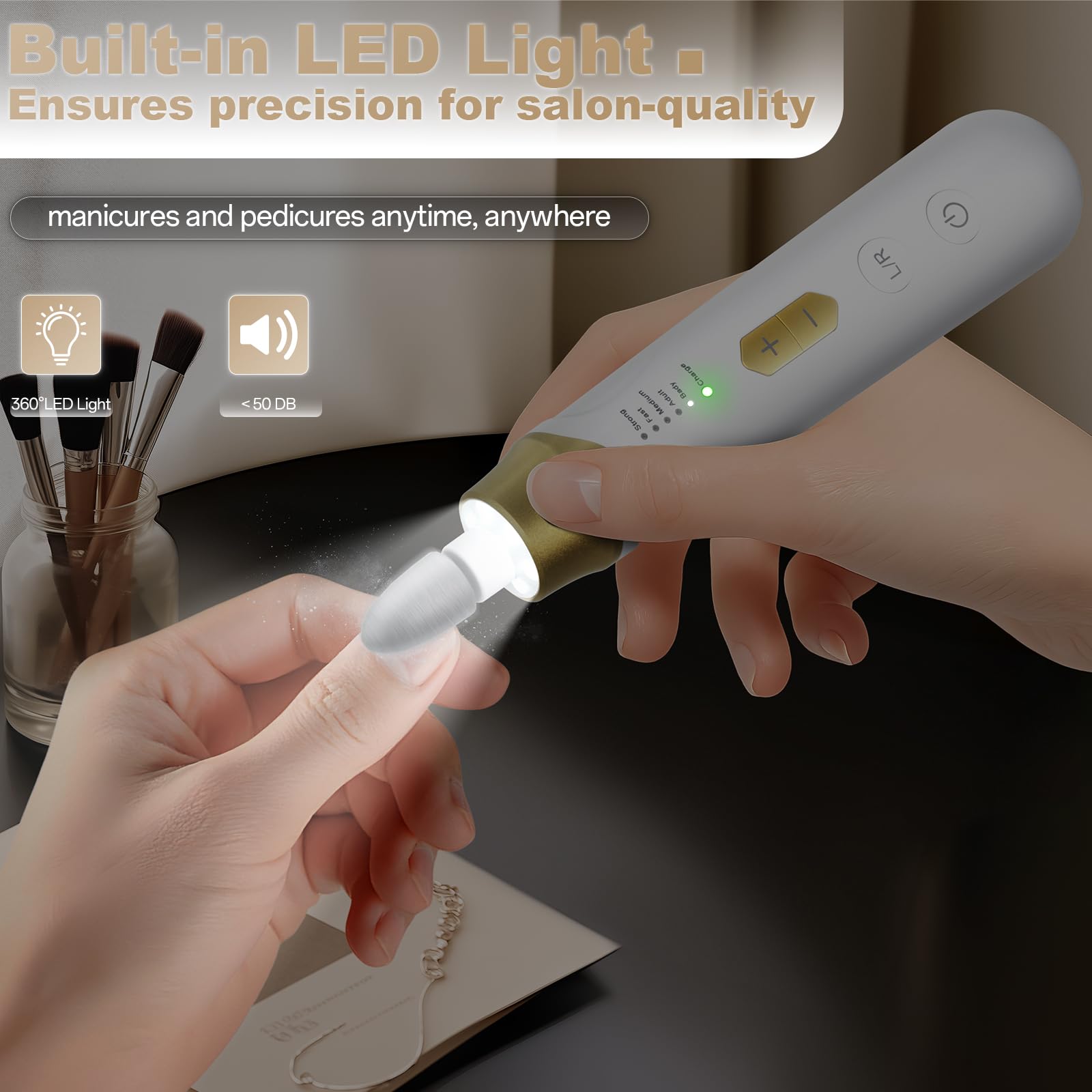Lima elettrica per unghie, senza fili, 2000 mAh, ricaricabile, elettrica, portatile, per manicure acrilica e unghie spesse, levigatrice professionale (dorata)