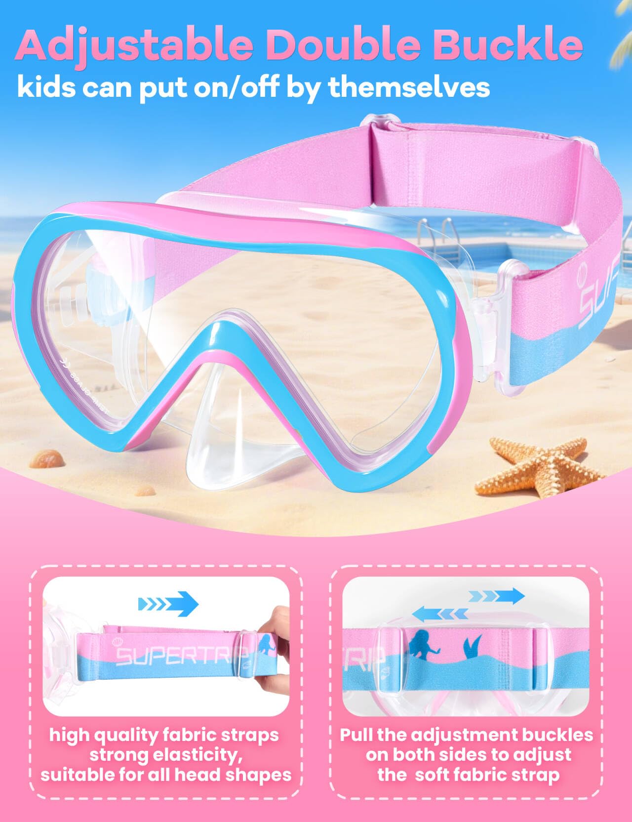 Supertrip Gafas de natación para niños con Cubierta de Nariz para niños de 6 a 14 años,Correa de Tela de Vidrio Templado,máscara de esnórquel para chicos y niñas,Piscina y Playa