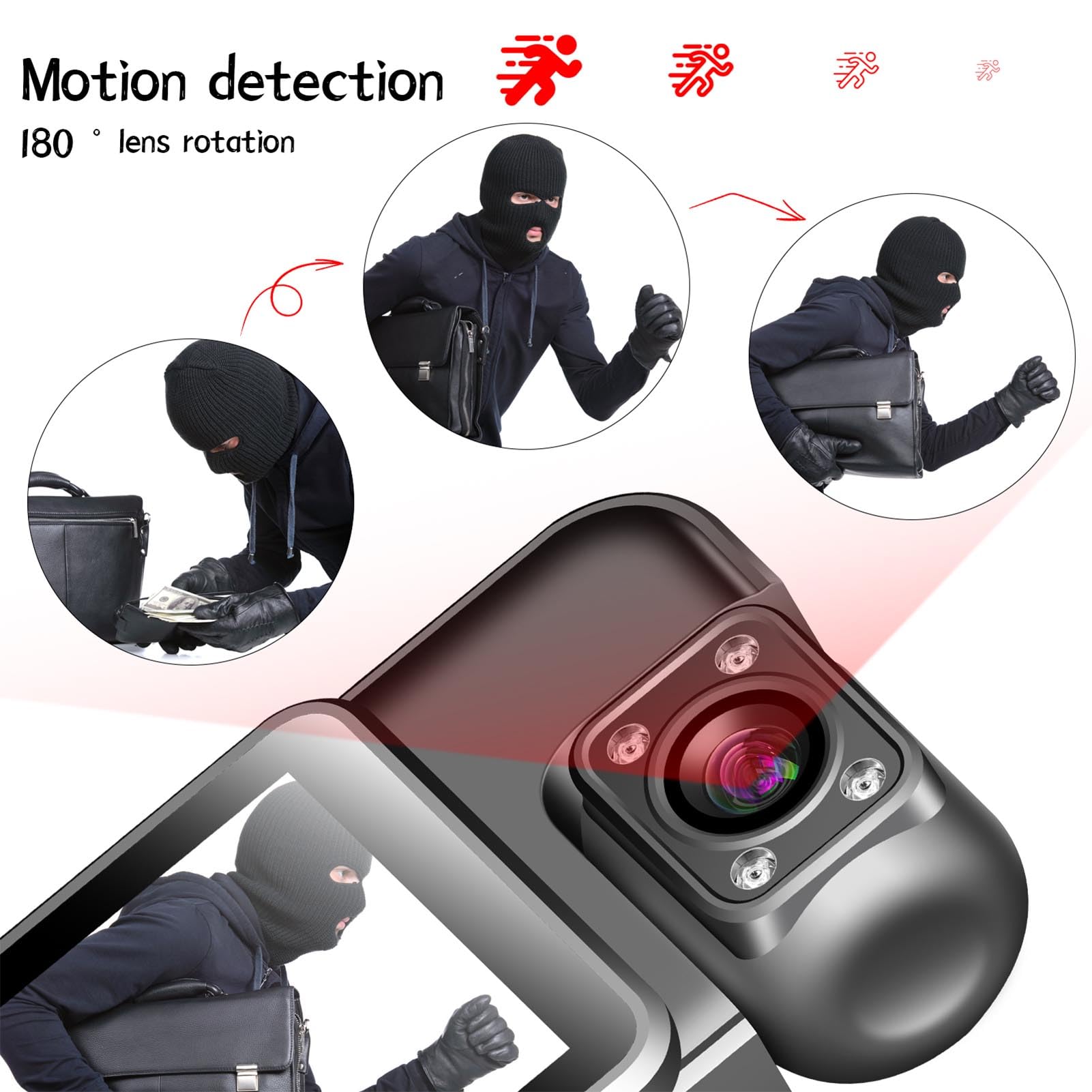 Sxhlseller Fotocamera per il CORPO CON Registrazione Audio e Video, Azione Indossabile COMPAGGIO CORPO CON 180 Gradi e Lenti Rotabili, Video Video per Esterni per Esterni Portatili per la