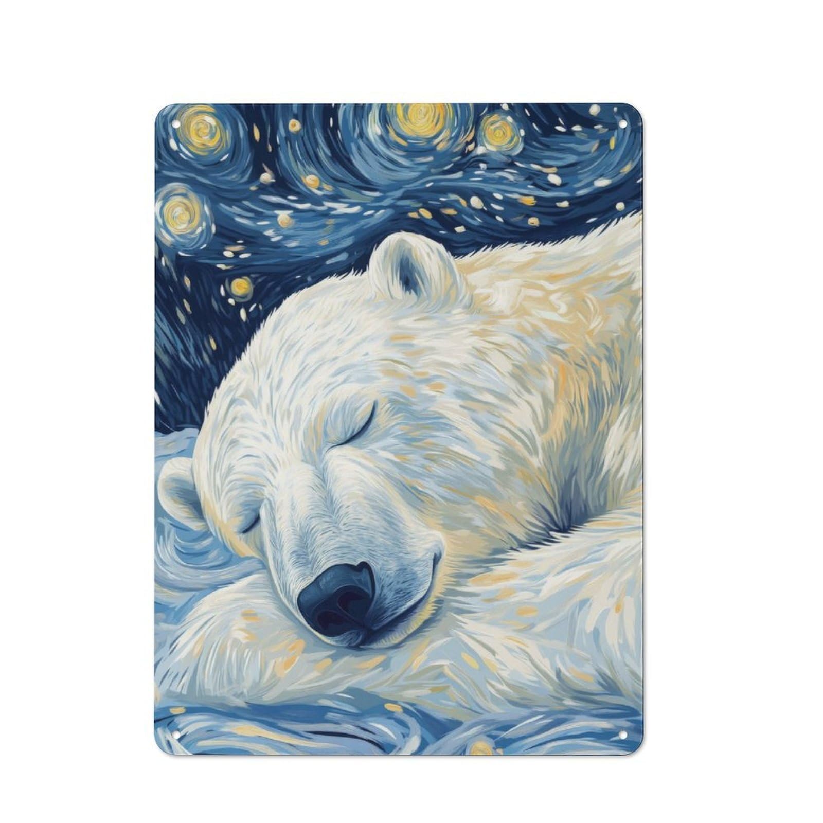 Junmoney Polar Bear Starry Night Printed Metal Sign 40X30cm For Studio Or Craft Room, For Creative-Space Collectors